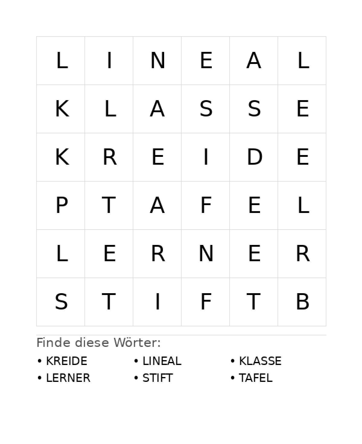 Wortsuchrätsel Wortsuchrätsel: Schule für Vorschule aus der Kategorie Wortsuchrätsel - kostenlos ausdrucken