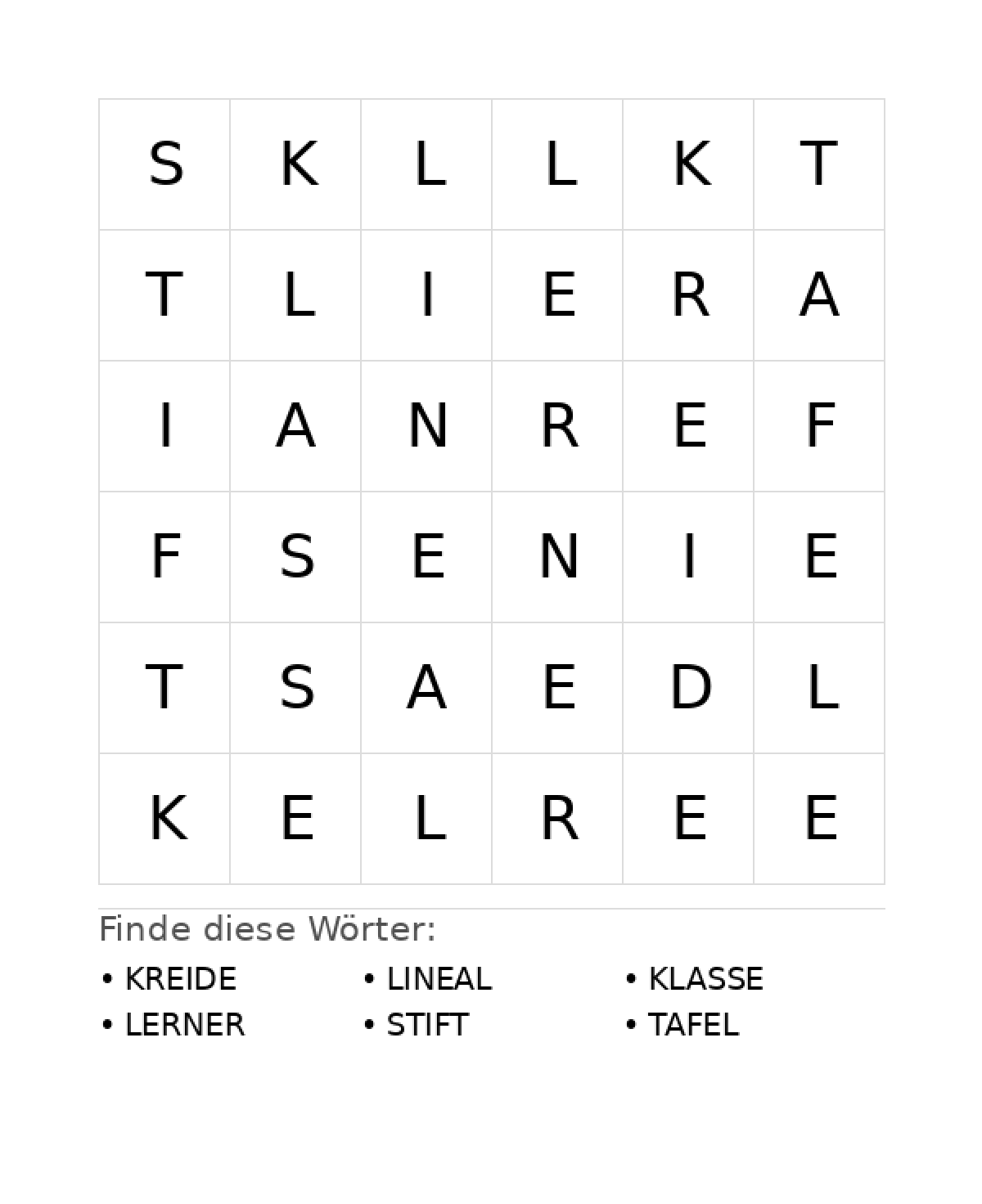 Wortsuchrätsel Wortsuchrätsel: Schule für Vorschule aus der Kategorie Wortsuchrätsel - kostenlos ausdrucken