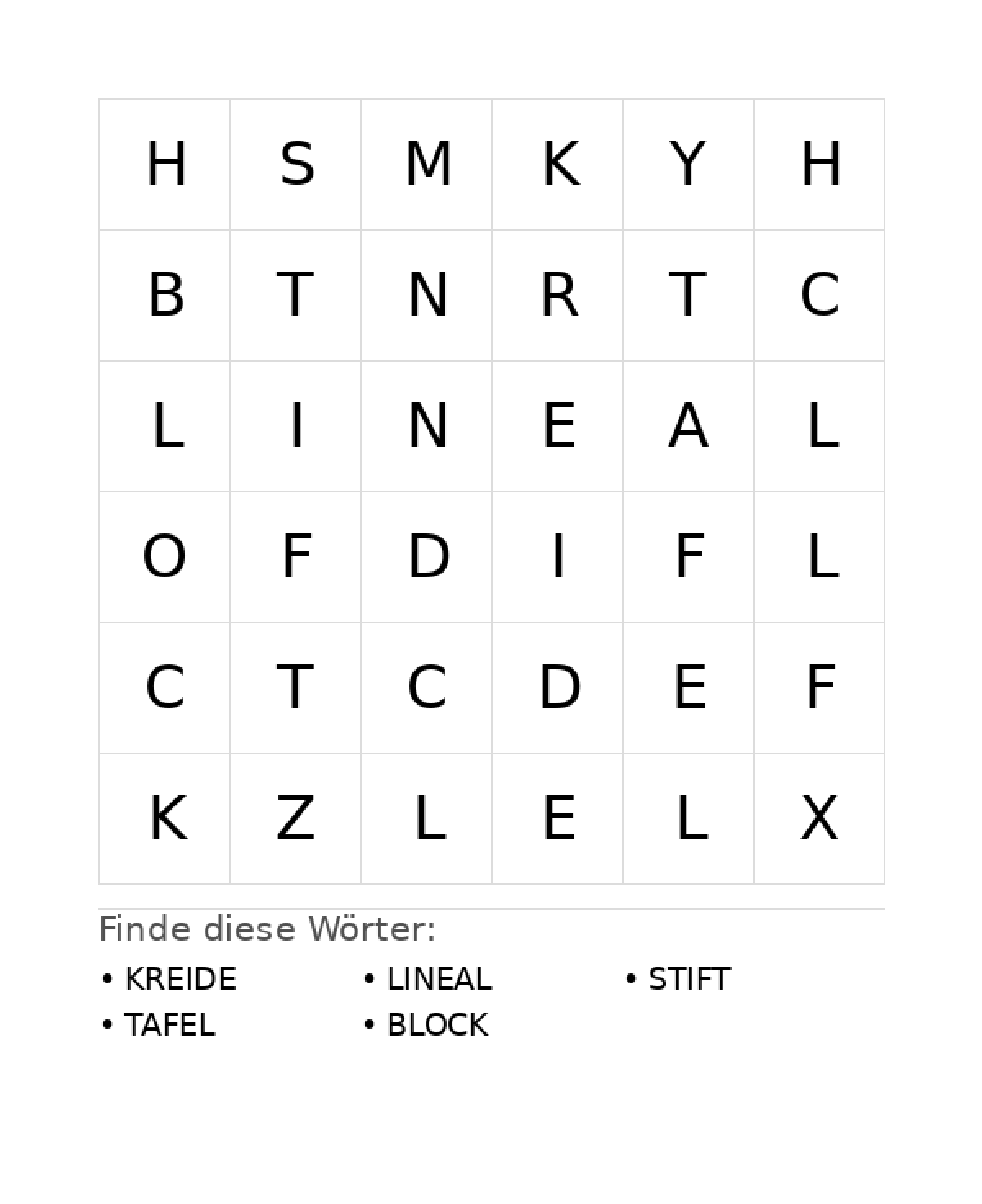 Wortsuchrätsel Wortsuchrätsel: Schule für Vorschule aus der Kategorie Wortsuchrätsel - kostenlos ausdrucken