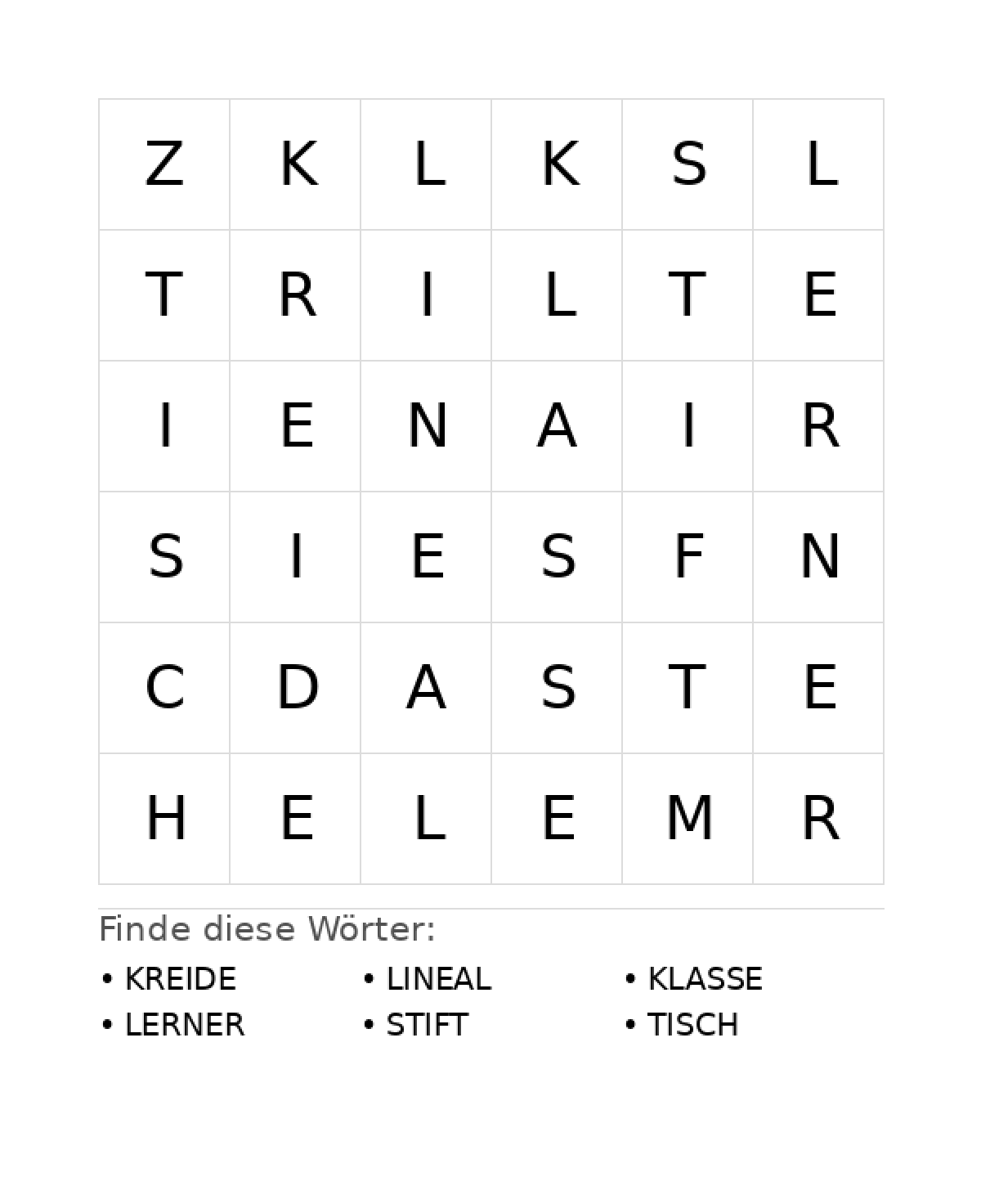 Wortsuchrätsel Wortsuchrätsel: Schule für Vorschule aus der Kategorie Wortsuchrätsel - kostenlos ausdrucken