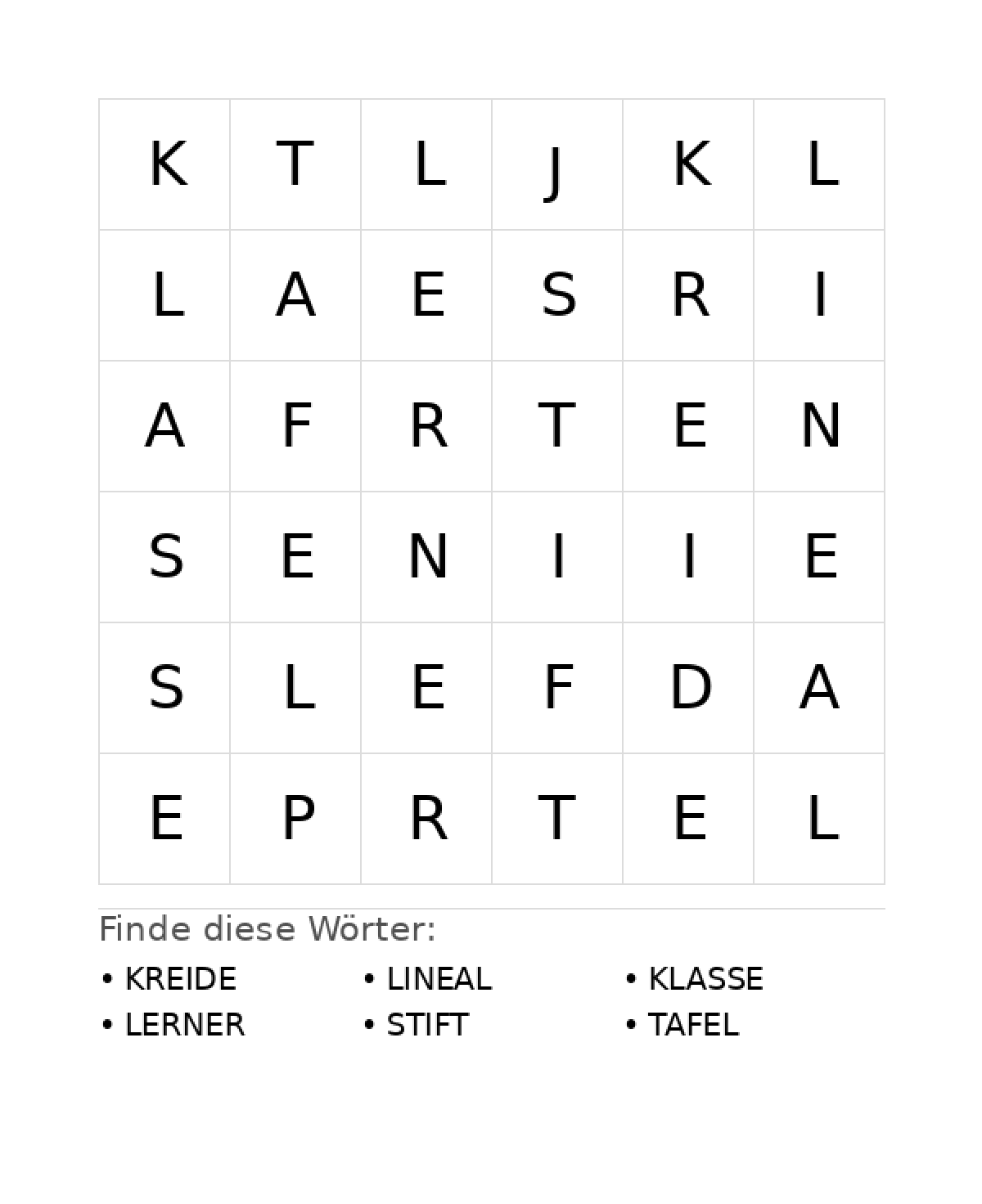 Wortsuchrätsel Wortsuchrätsel: Schule für Vorschule aus der Kategorie Wortsuchrätsel - kostenlos ausdrucken