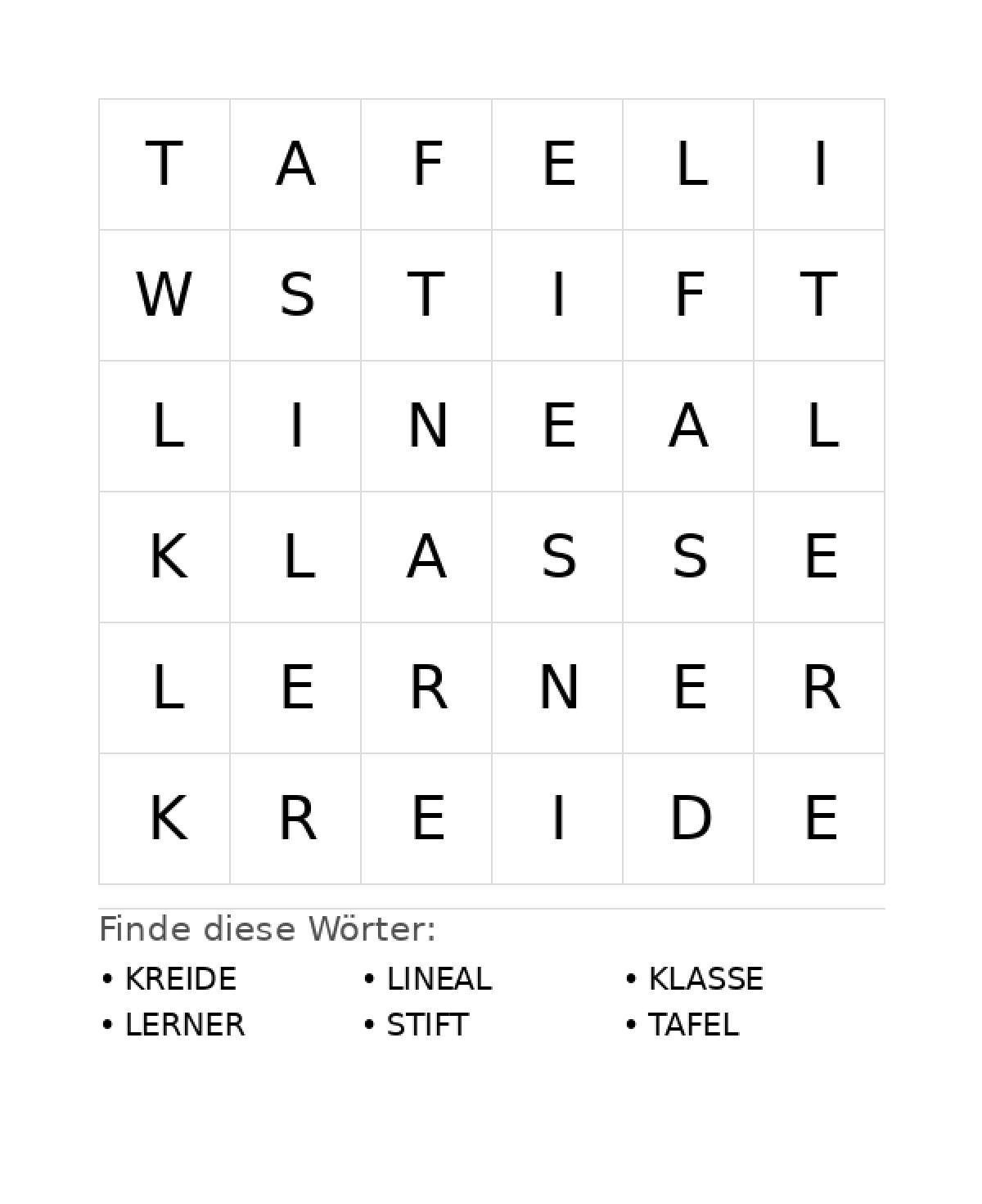 Wortsuchrätsel Wortsuchrätsel: Schule für Vorschule aus der Kategorie Wortsuchrätsel - kostenlos ausdrucken