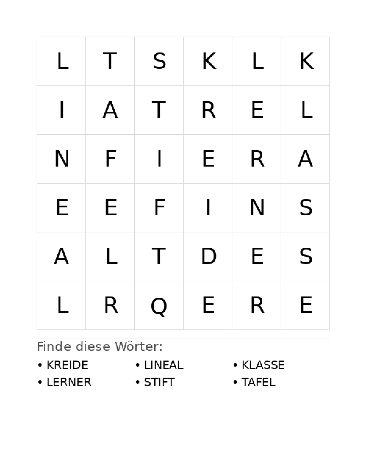 Wortsuchrätsel Wortsuchrätsel: Schule für Vorschule aus der Kategorie Wortsuchrätsel - kostenlos ausdrucken