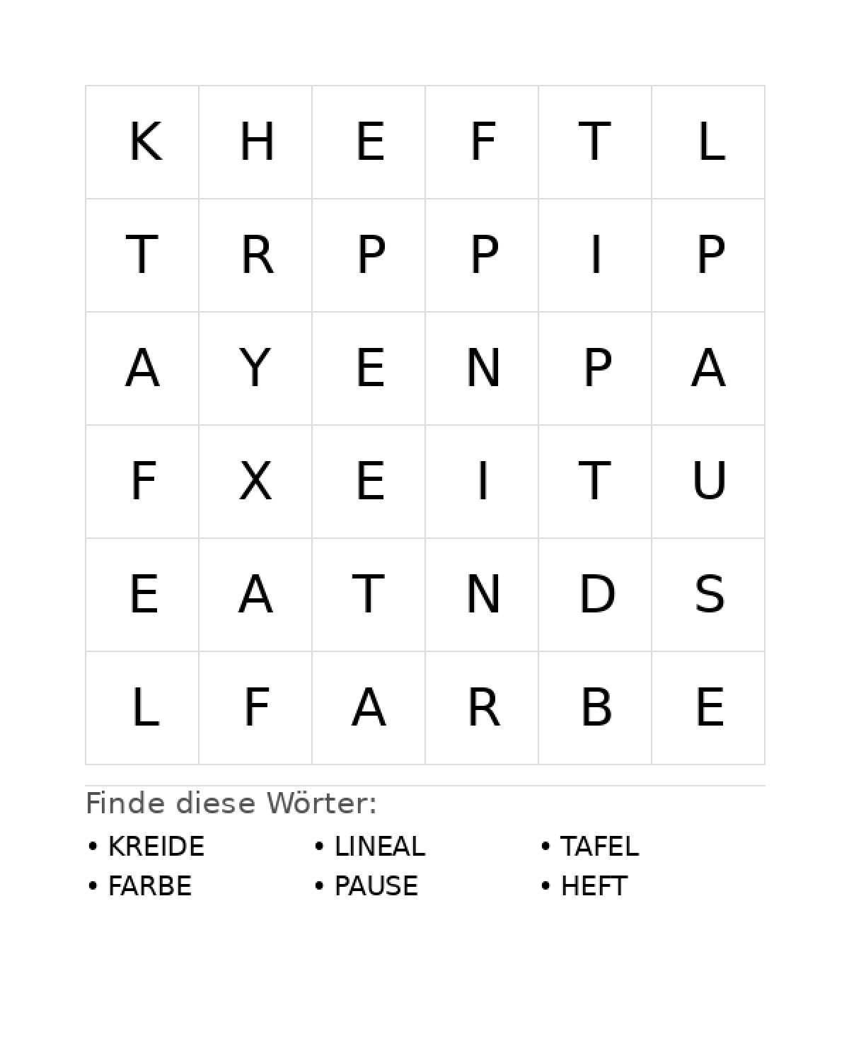 Wortsuchrätsel Wortsuchrätsel: Schule für Vorschule aus der Kategorie Wortsuchrätsel - kostenlos ausdrucken