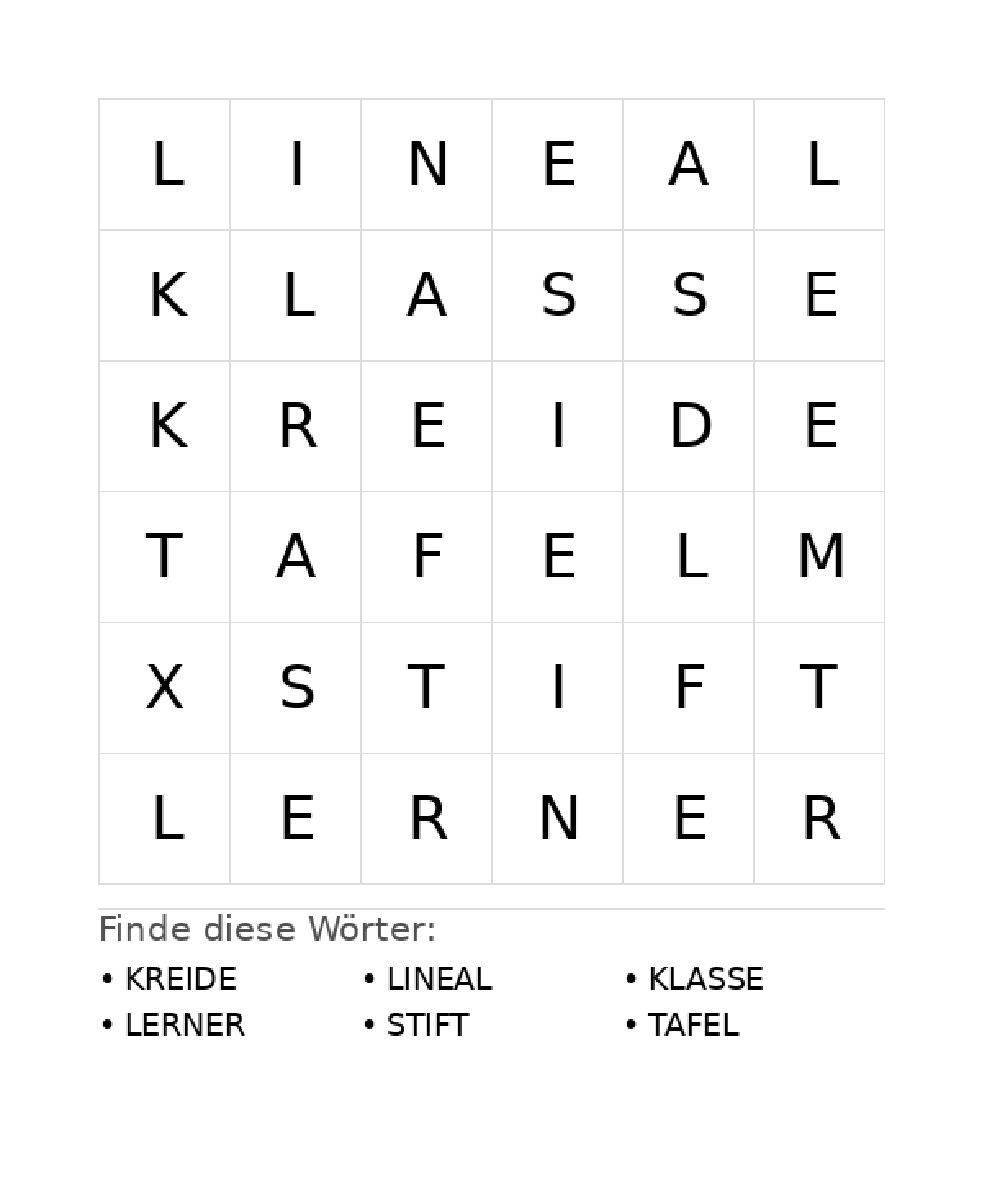 Wortsuchrätsel Wortsuchrätsel: Schule für Vorschule aus der Kategorie Wortsuchrätsel - kostenlos ausdrucken