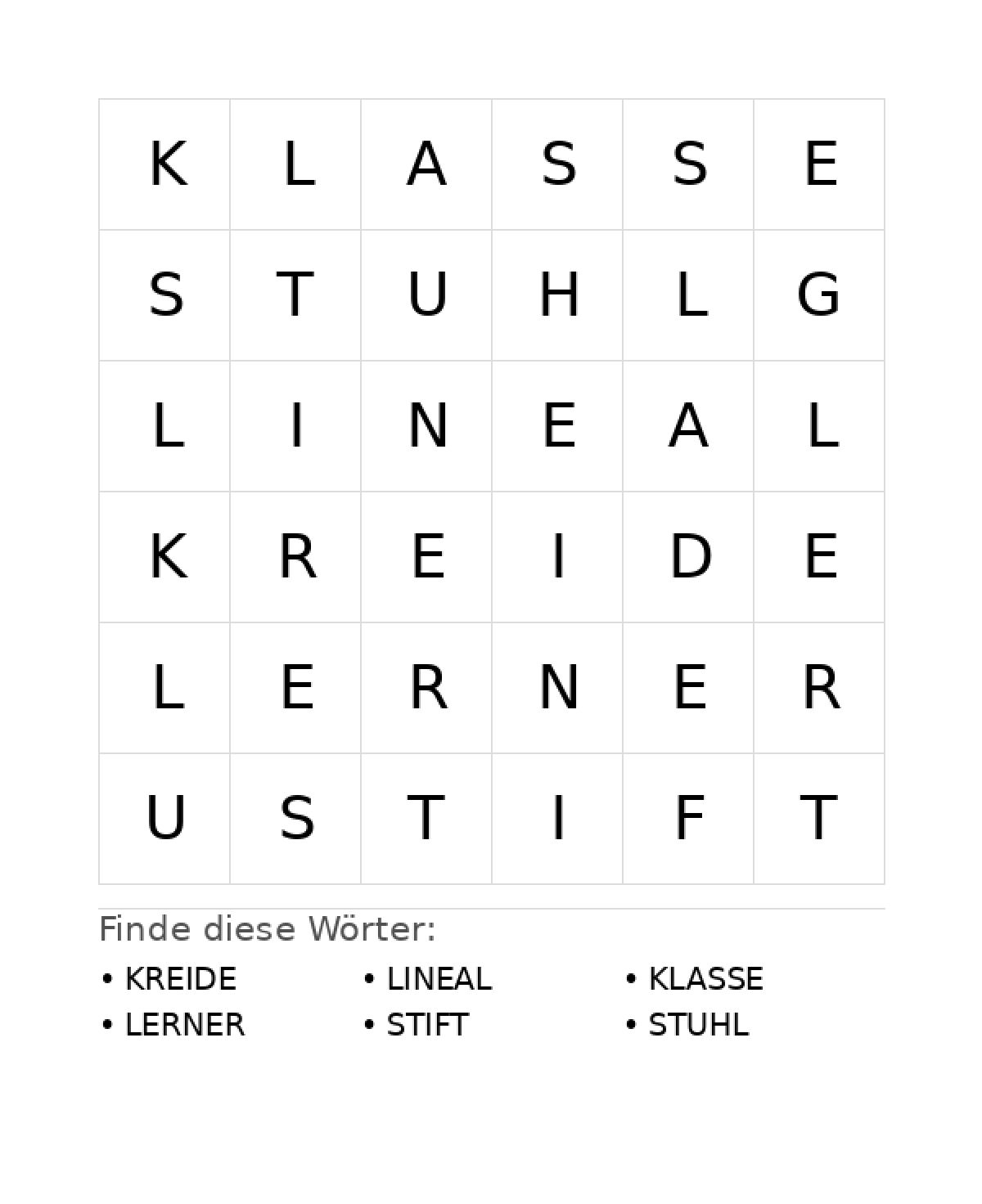 Wortsuchrätsel Wortsuchrätsel: Schule für Vorschule aus der Kategorie Wortsuchrätsel - kostenlos ausdrucken