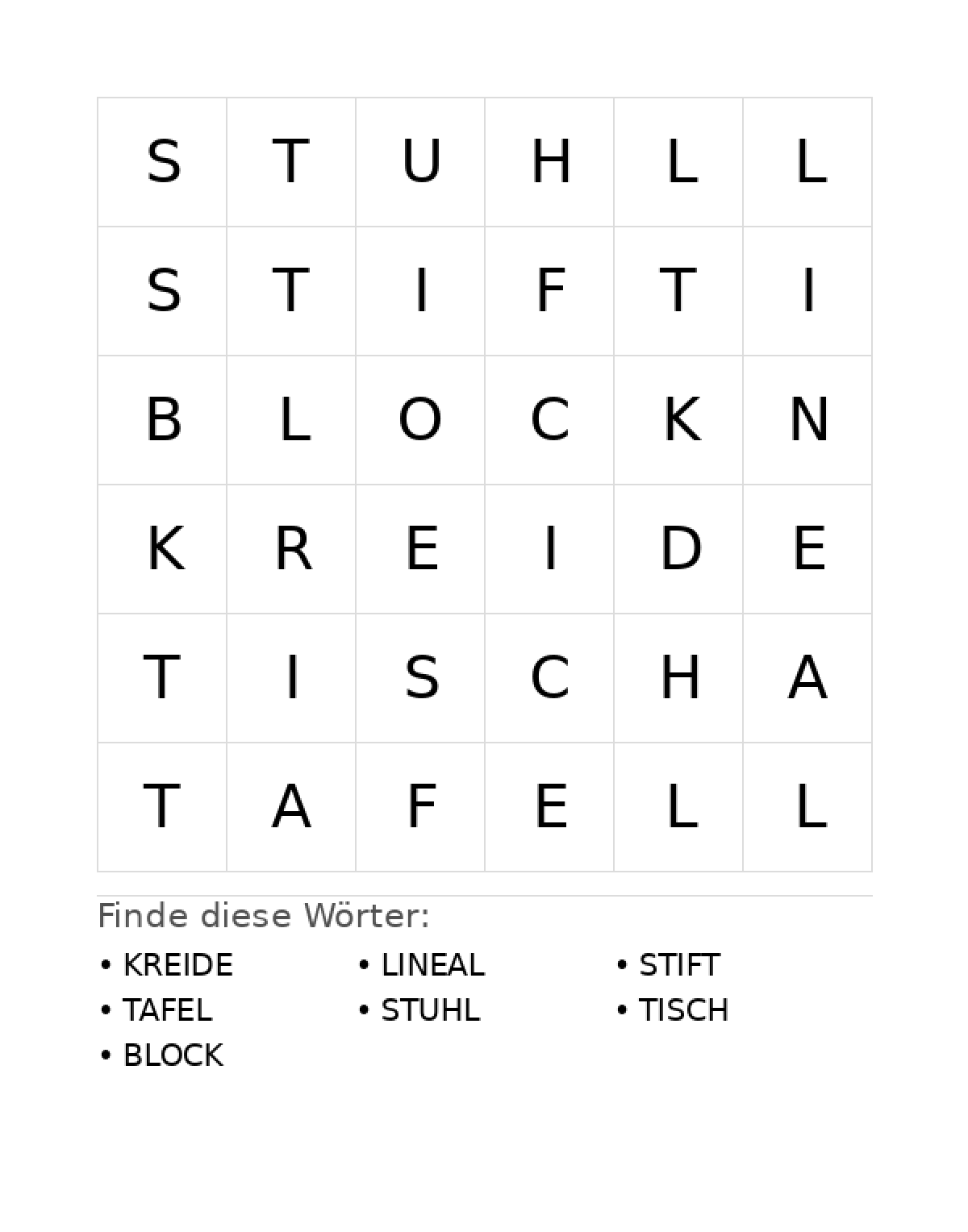 Wortsuchrätsel Wortsuchrätsel: Schule für Vorschule aus der Kategorie Wortsuchrätsel - kostenlos ausdrucken