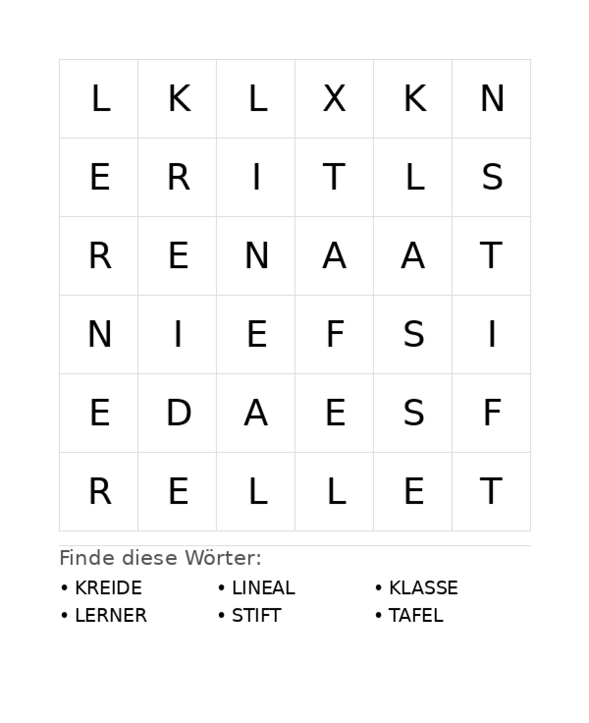 Wortsuchrätsel Wortsuchrätsel: Schule für Vorschule aus der Kategorie Wortsuchrätsel - kostenlos ausdrucken