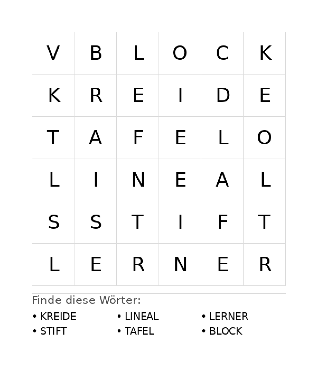 Wortsuchrätsel Wortsuchrätsel: Schule für Vorschule aus der Kategorie Wortsuchrätsel - kostenlos ausdrucken