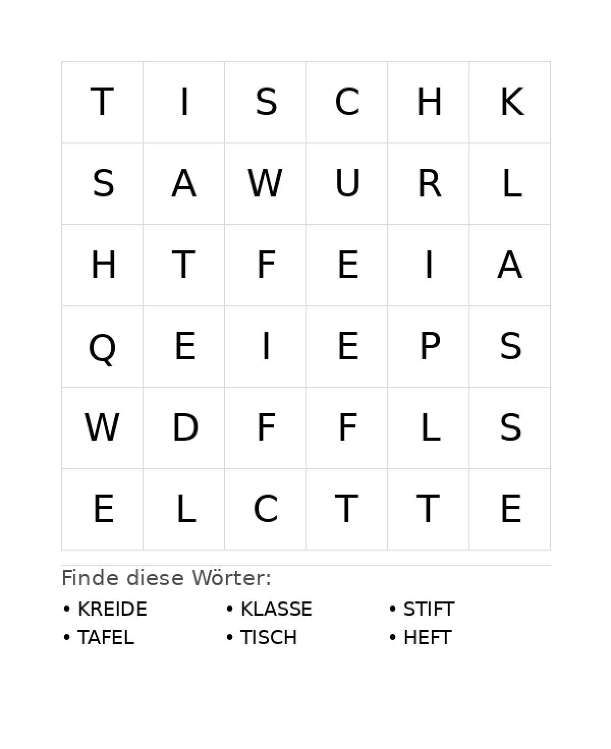 Wortsuchrätsel Wortsuchrätsel: Schule für Vorschule aus der Kategorie Wortsuchrätsel - kostenlos ausdrucken