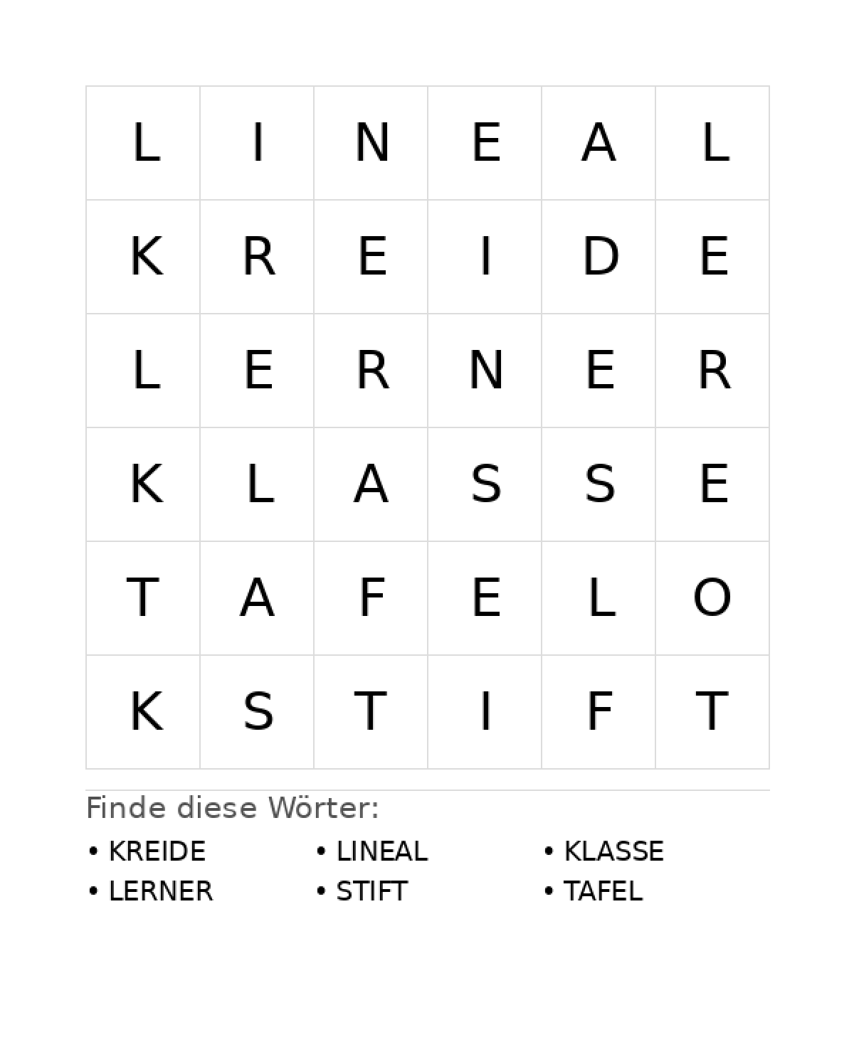 Wortsuchrätsel Wortsuchrätsel: Schule für Vorschule aus der Kategorie Wortsuchrätsel - kostenlos ausdrucken