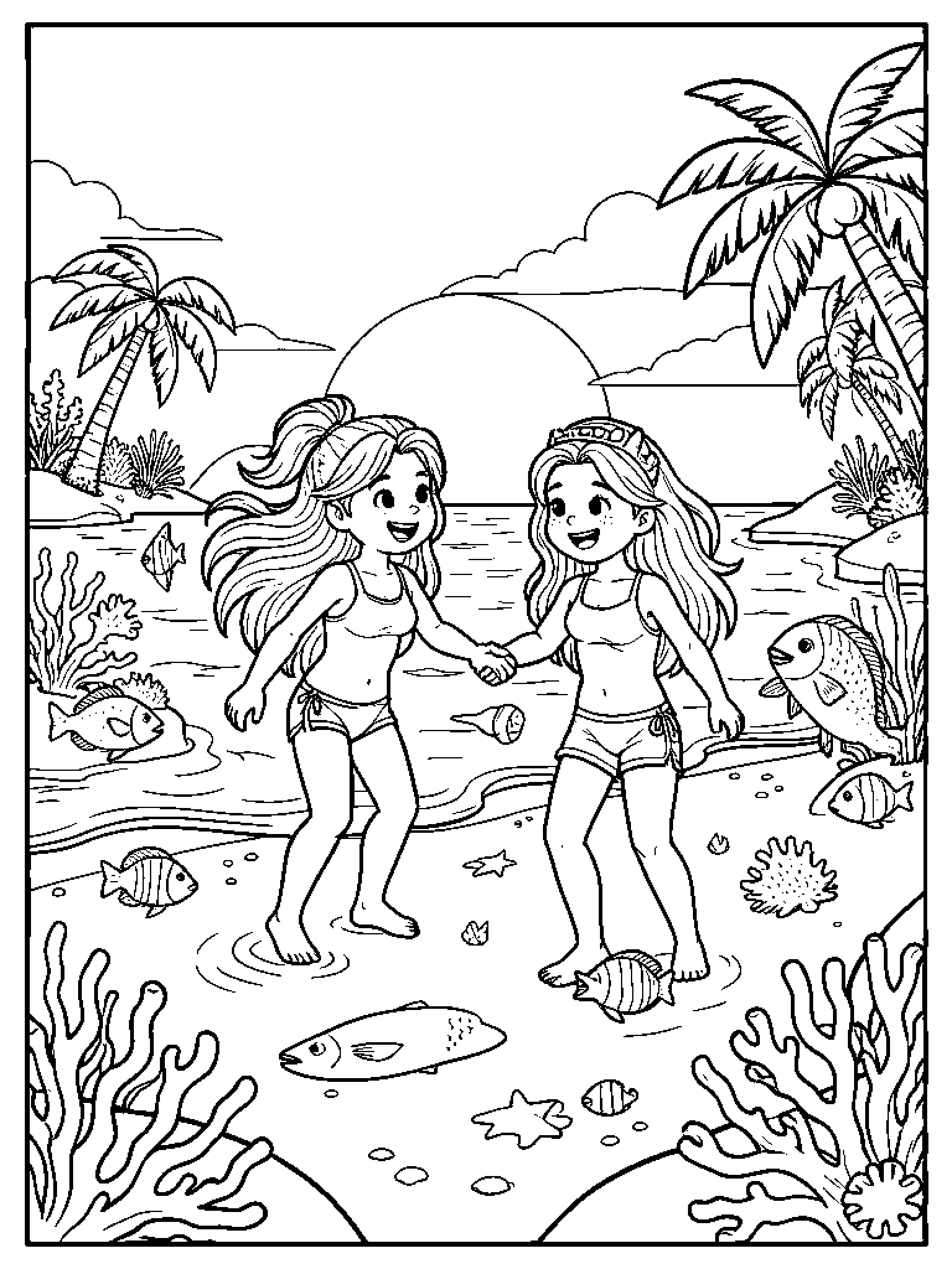 Ausmalbild Delphine im Meer die miteinander spielen - Ausmalbild aus der Kategorie Natur - kostenlos ausdrucken