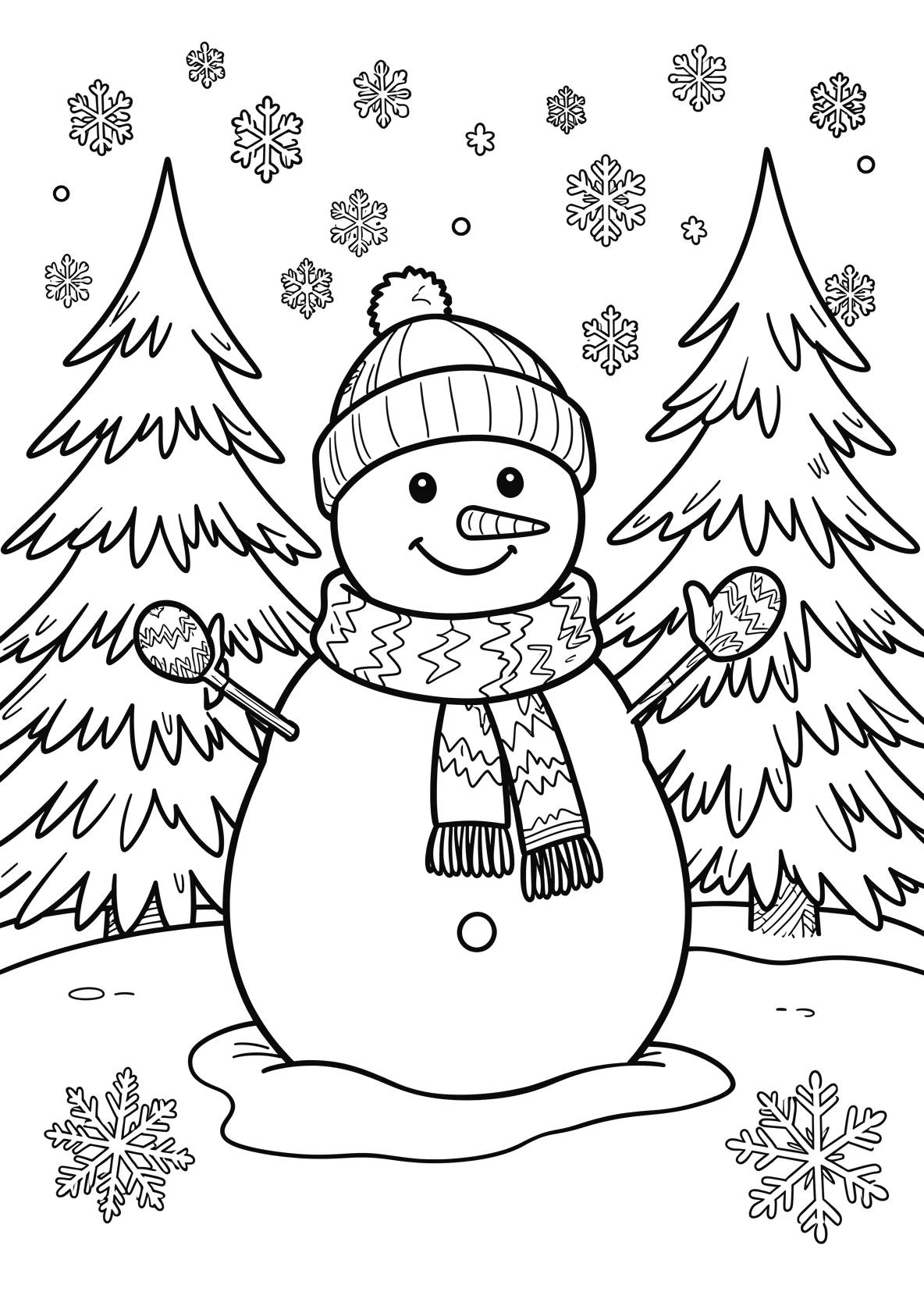 Ausmalbild Schneemann mit Schal - Ausmalbild aus der Kategorie Natur - kostenlos ausdrucken