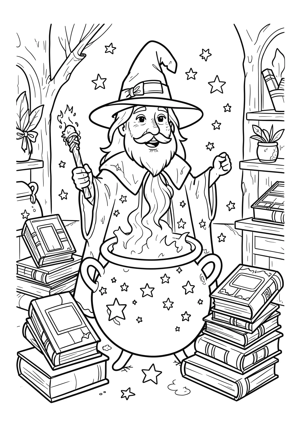 Ausmalbild Zauberer mit Hut - Ausmalbild aus der Kategorie Maerchen - kostenlos ausdrucken