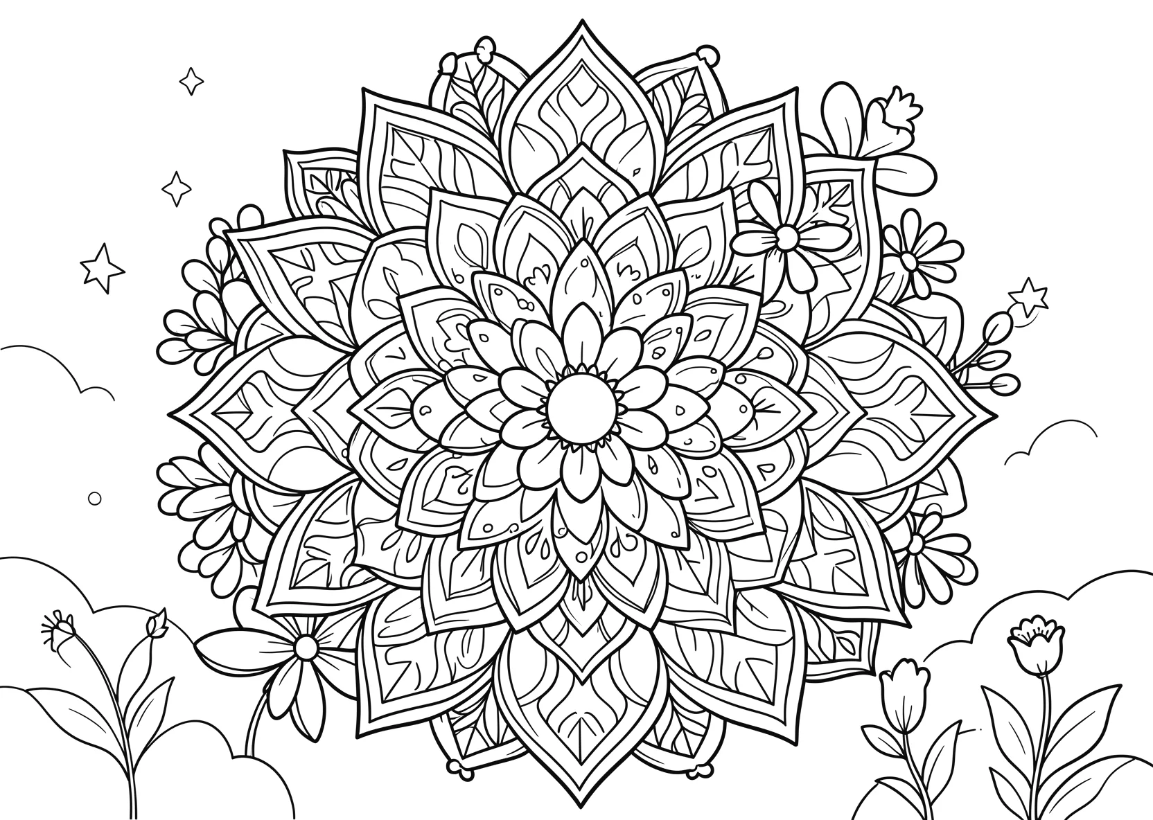 Ausmalbild Mandala aus Blüten - Ausmalbild aus der Kategorie Sonstiges - kostenlos ausdrucken