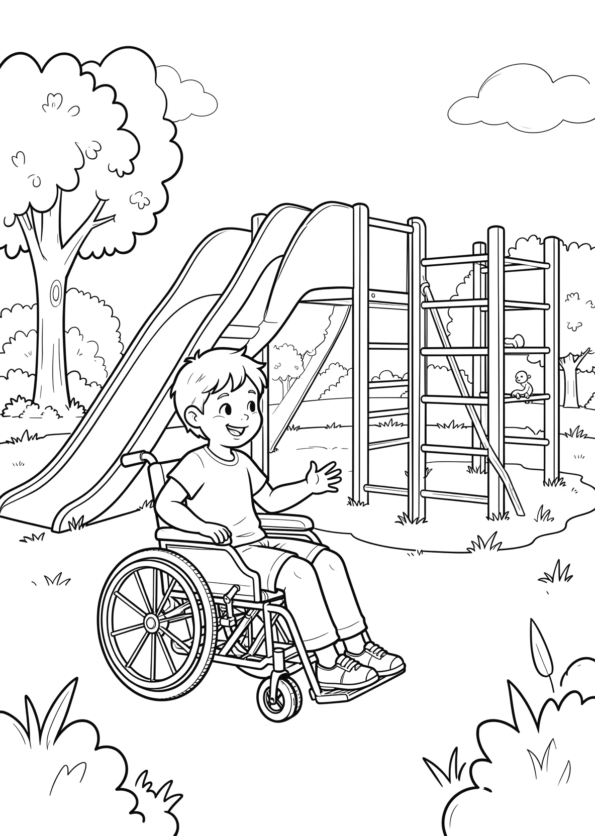 Ausmalbild Kinder spielen zusammen auf einem Spielplatz mit - Ausmalbild aus der Kategorie Berufe - kostenlos ausdrucken