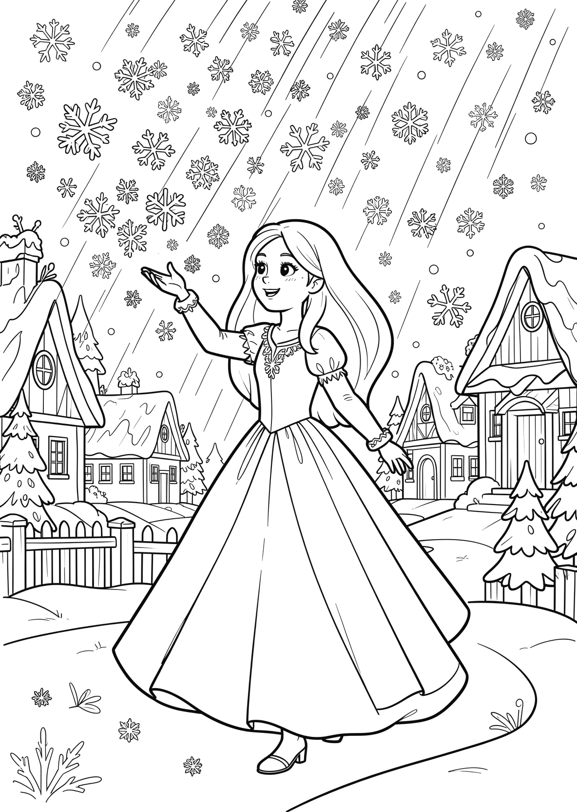 Ausmalbild Eisprinzessin zaubert einen Regen aus - Ausmalbild aus der Kategorie Maerchen - kostenlos ausdrucken