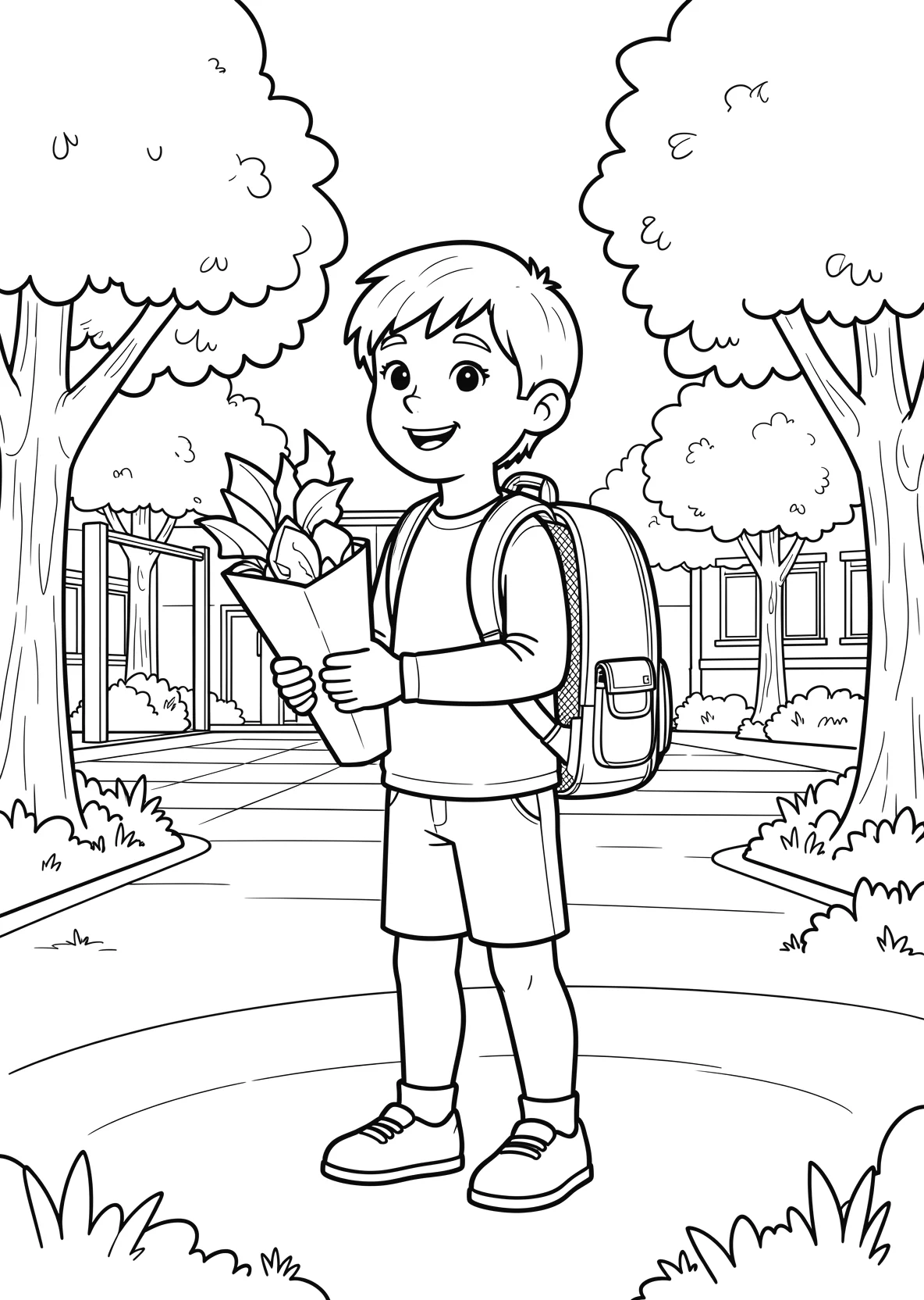 Ausmalbild Schulanfänger mit Schultüte - Ausmalbild aus der Kategorie Berufe - kostenlos ausdrucken