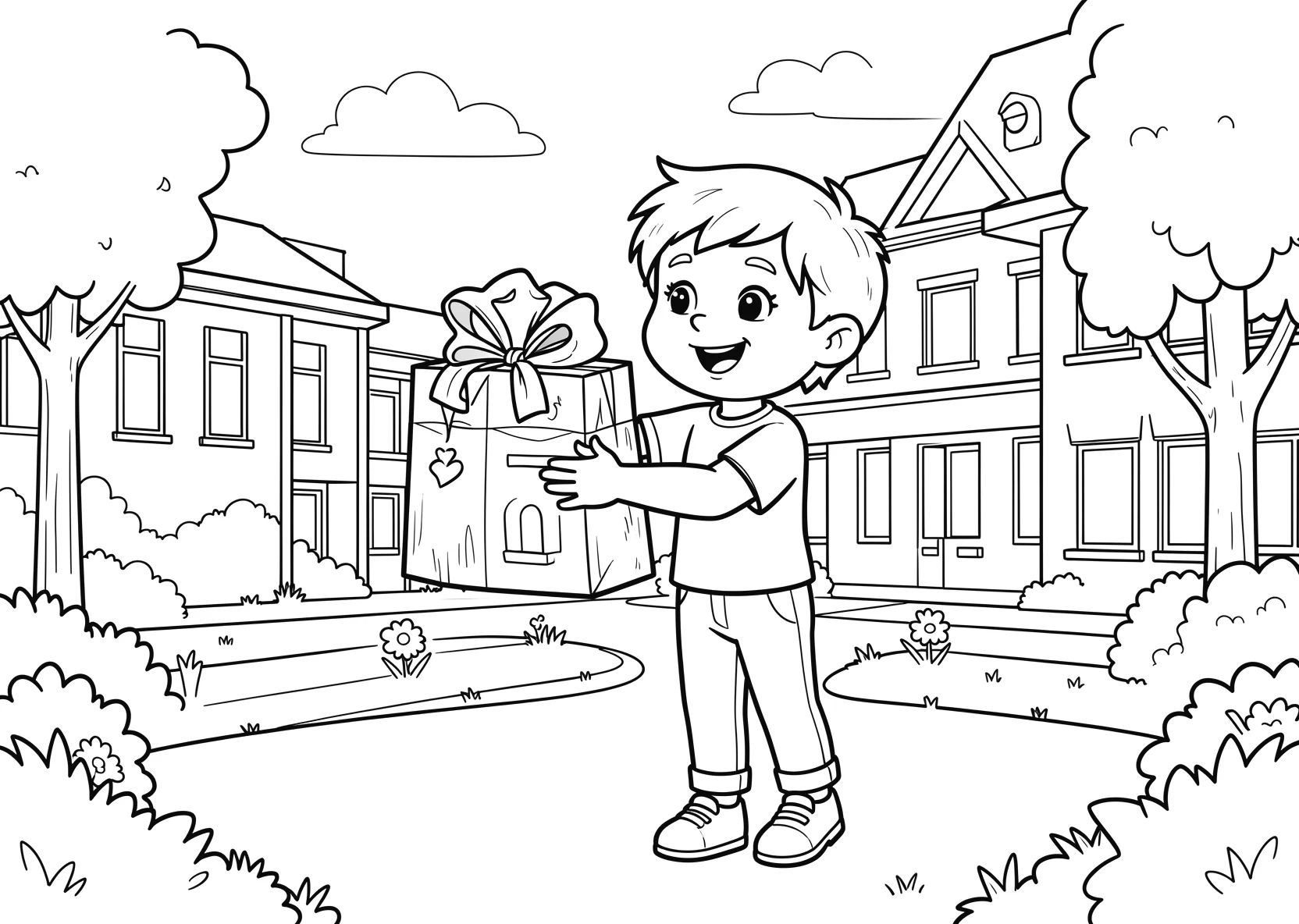 Ausmalbild Schulanfänger zeigt stolz seine große Schultüte - Ausmalbild aus der Kategorie Berufe - kostenlos ausdrucken