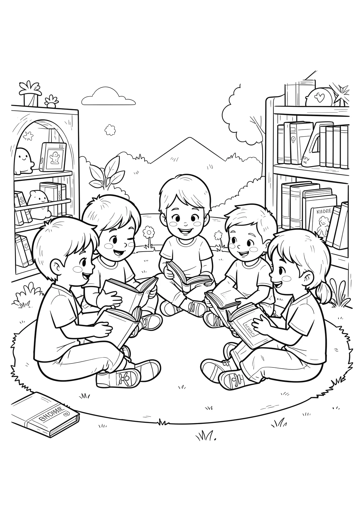 Ausmalbild Kinder sitzen im Kreis - Ausmalbild aus der Kategorie Sonstiges - kostenlos ausdrucken