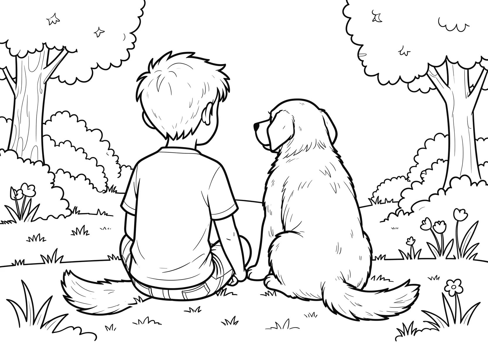 Ausmalbild 11 jährigen jungen mir einem Hund - Ausmalbild aus der Kategorie Tiere - kostenlos ausdrucken