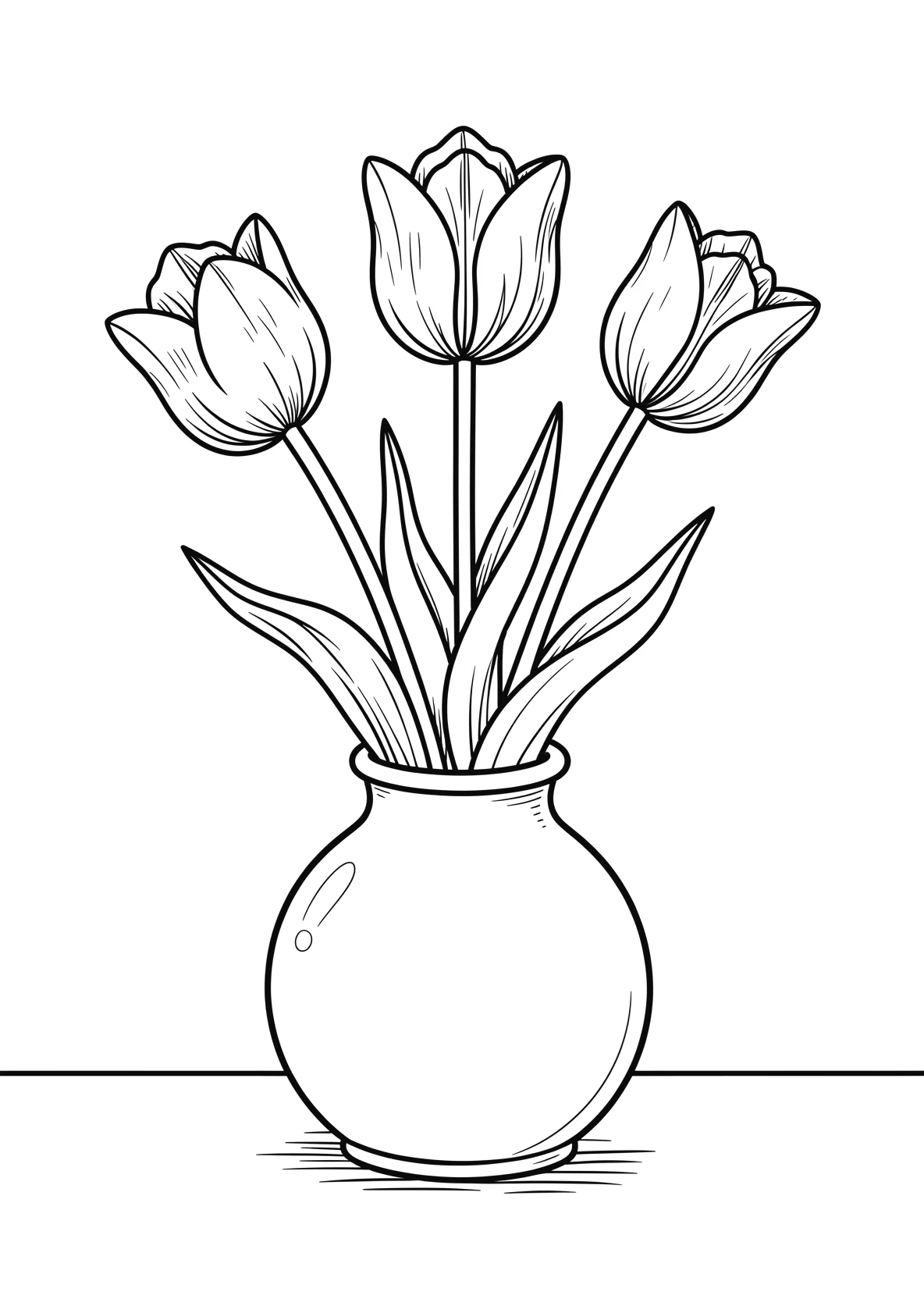 Ausmalbild Drei Tulpen mit großen glockenförmigen - Ausmalbild aus der Kategorie Natur - kostenlos ausdrucken