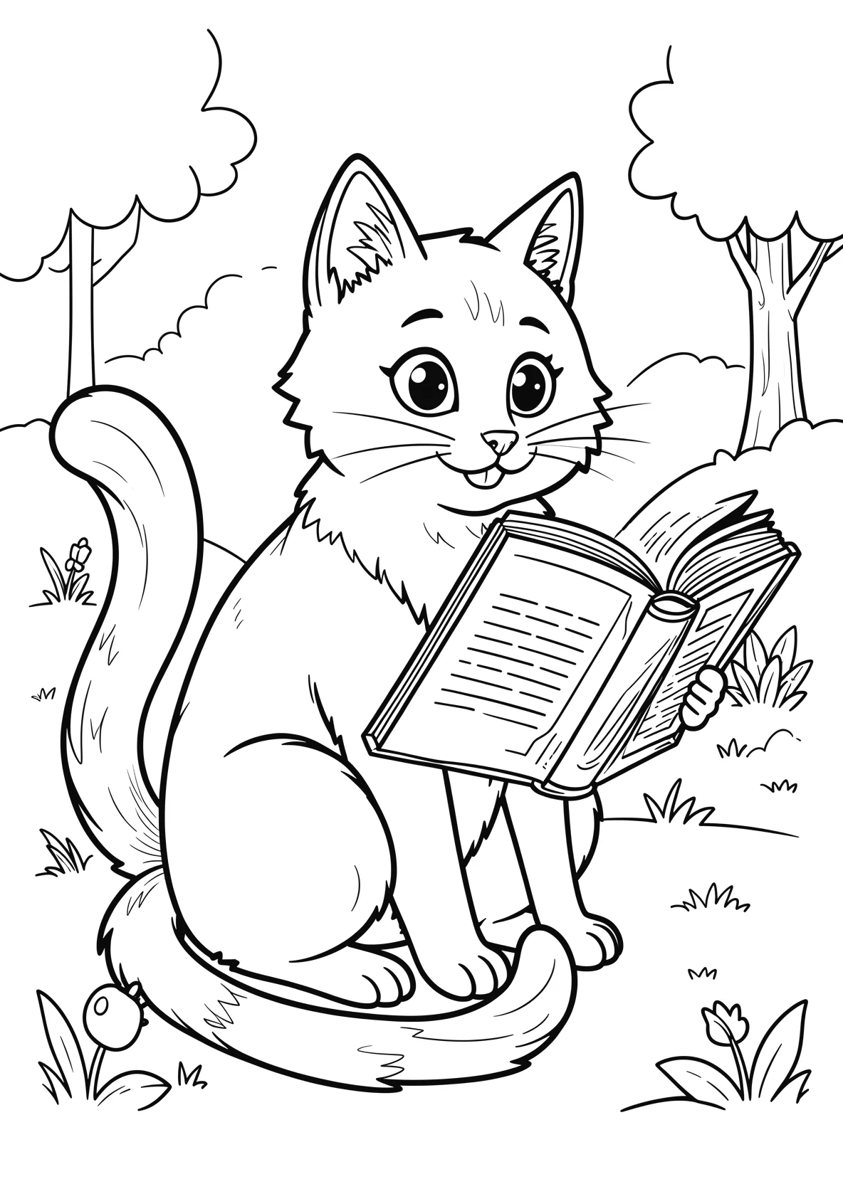Ausmalbild Sitzende Katze mit aufgerichtetem Schwanz - Ausmalbild aus der Kategorie Tiere - kostenlos ausdrucken
