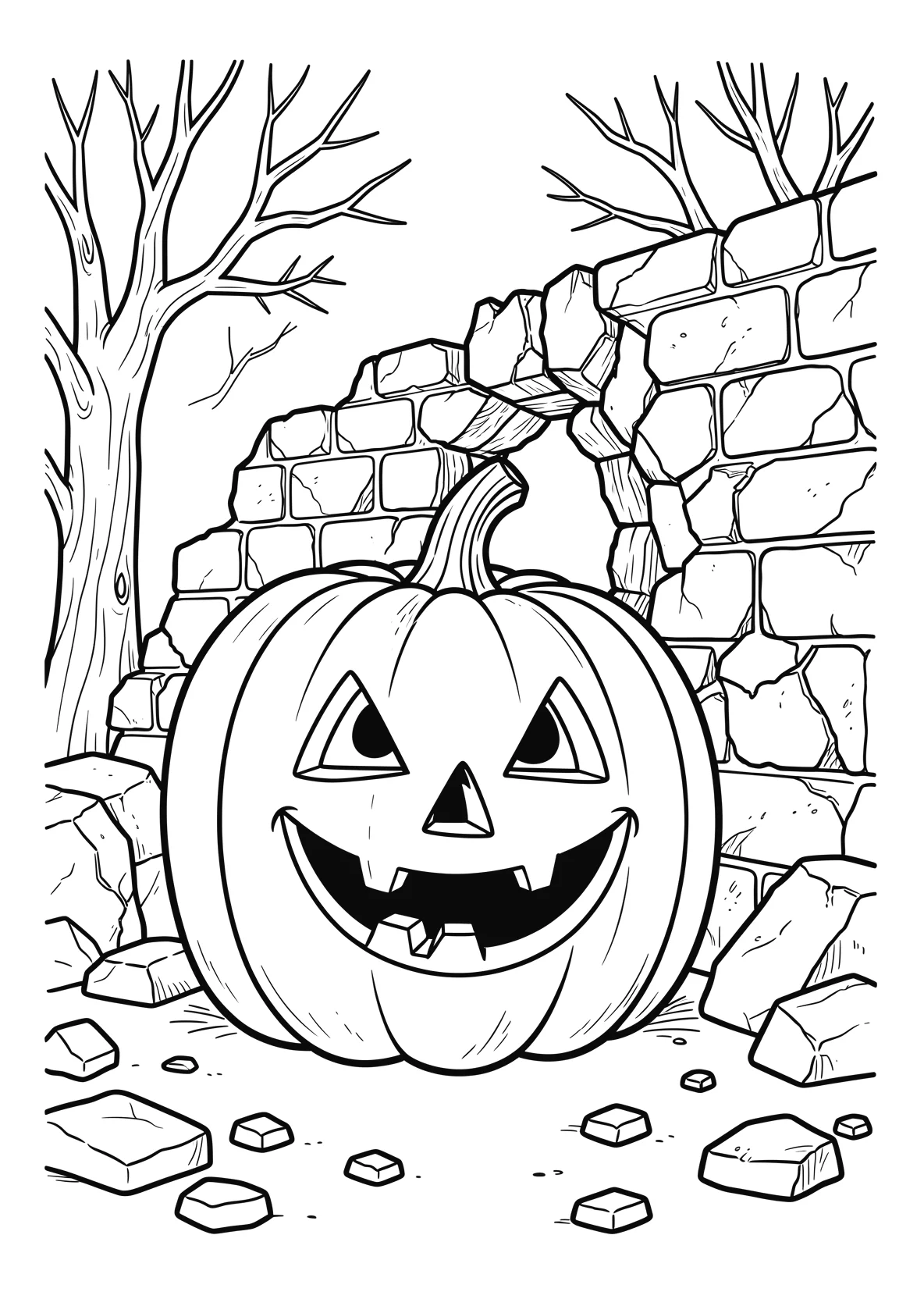 Ausmalbild Großer Halloweenkürbis mit gruseligem Gesicht – - Ausmalbild aus der Kategorie Feiertage - kostenlos ausdrucken