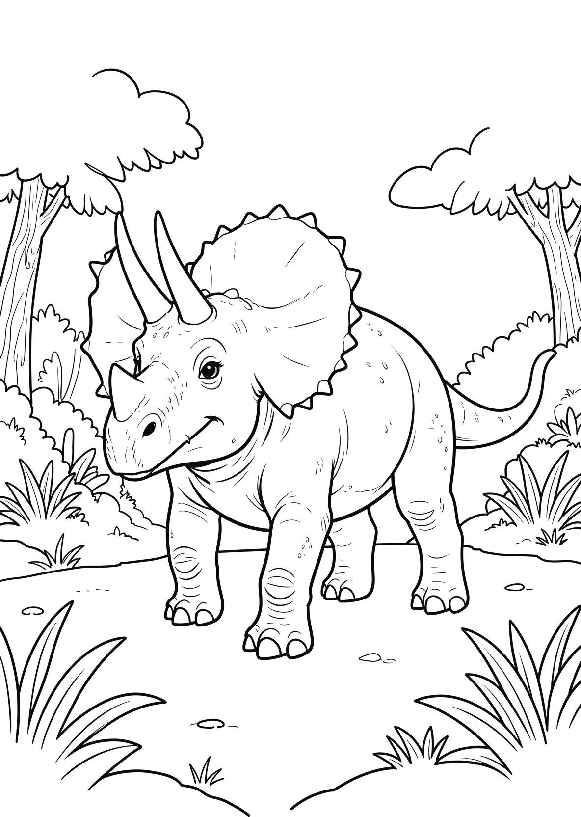 Ausmalbild Triceratops für Grundschulkinder - kostenlos ausdrucken