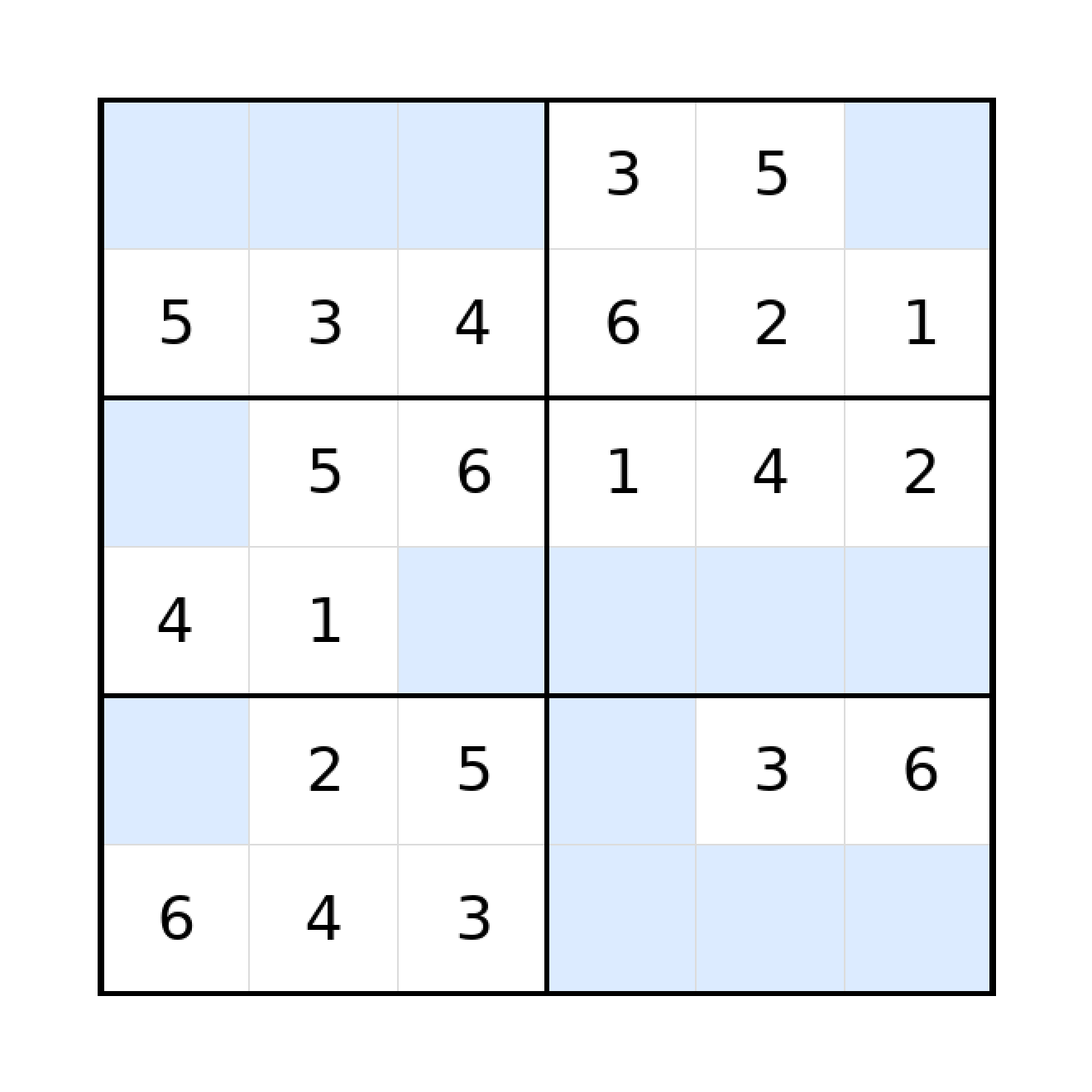 Sudoku-Rätsel Sudoku 6x6 (leicht) für Grundschule aus der Kategorie Sudoku - kostenlos ausdrucken