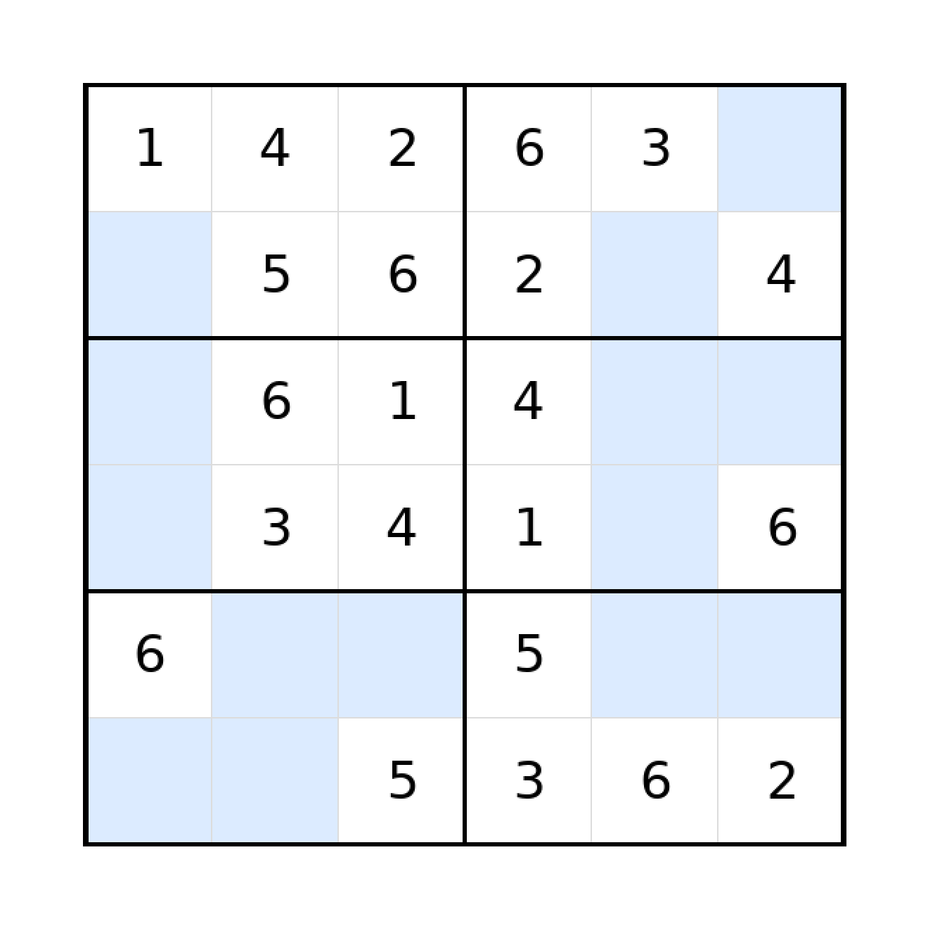 Sudoku-Rätsel Sudoku 6x6 (leicht) für Grundschule aus der Kategorie Sudoku - kostenlos ausdrucken