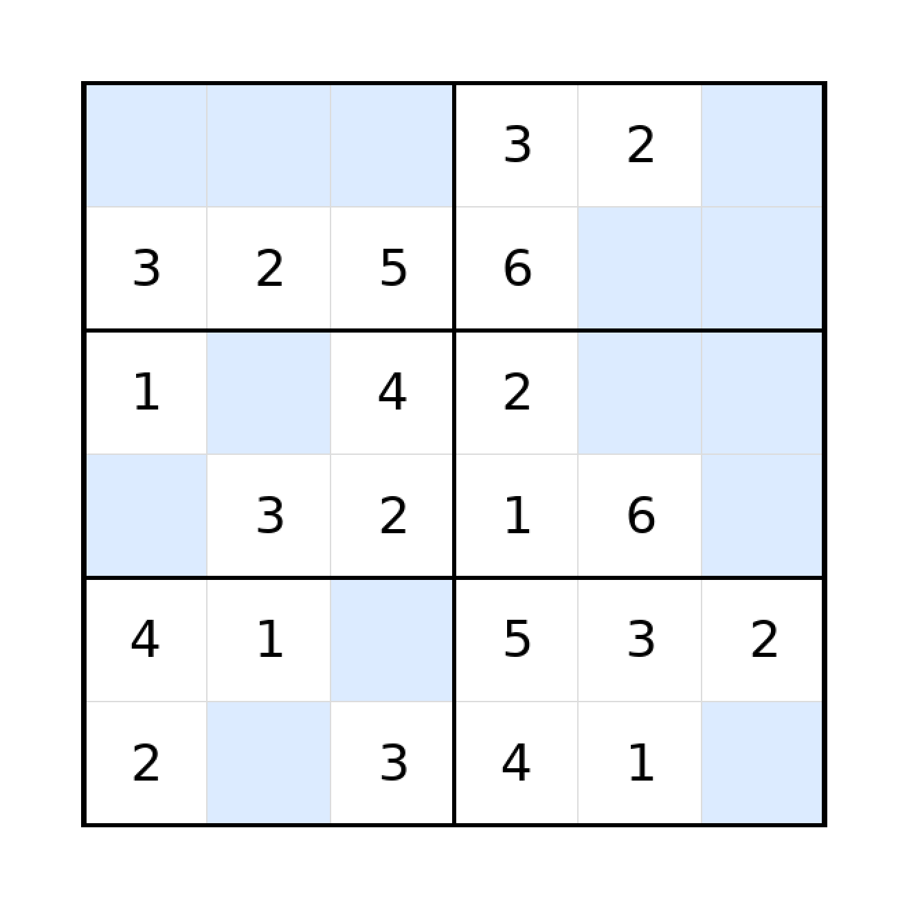 Sudoku-Rätsel Sudoku 6x6 (leicht) für Grundschule aus der Kategorie Sudoku - kostenlos ausdrucken