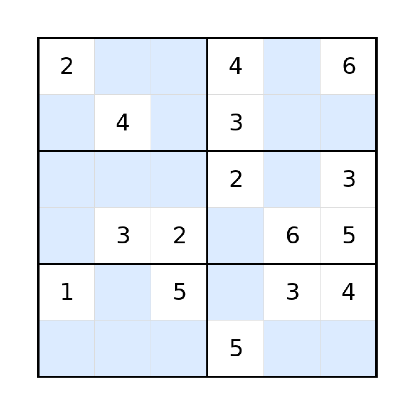 Sudoku-Rätsel Sudoku 6x6 (mittel) für Grundschule aus der Kategorie Sudoku - kostenlos ausdrucken