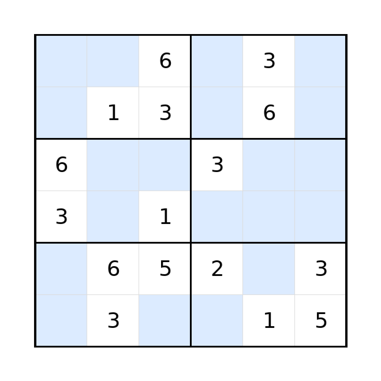 Sudoku-Rätsel Sudoku 6x6 (mittel) für Grundschule aus der Kategorie Sudoku - kostenlos ausdrucken