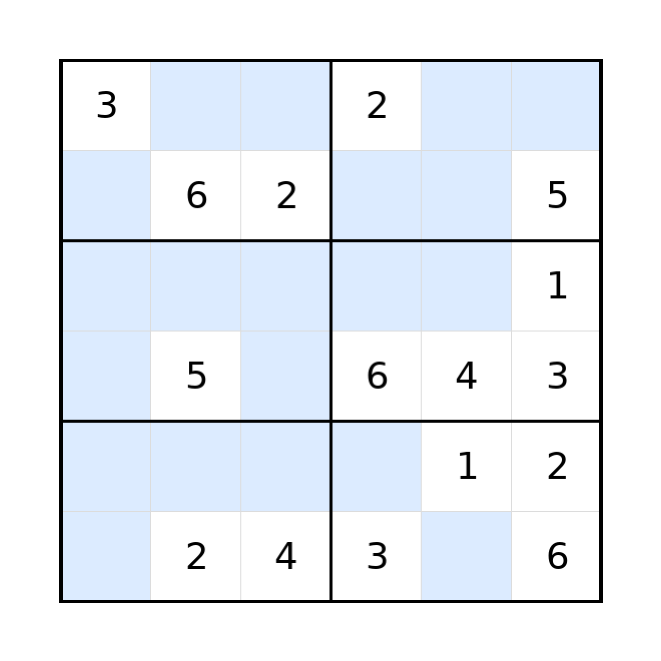 Sudoku-Rätsel Sudoku 6x6 (mittel) für Grundschule aus der Kategorie Sudoku - kostenlos ausdrucken