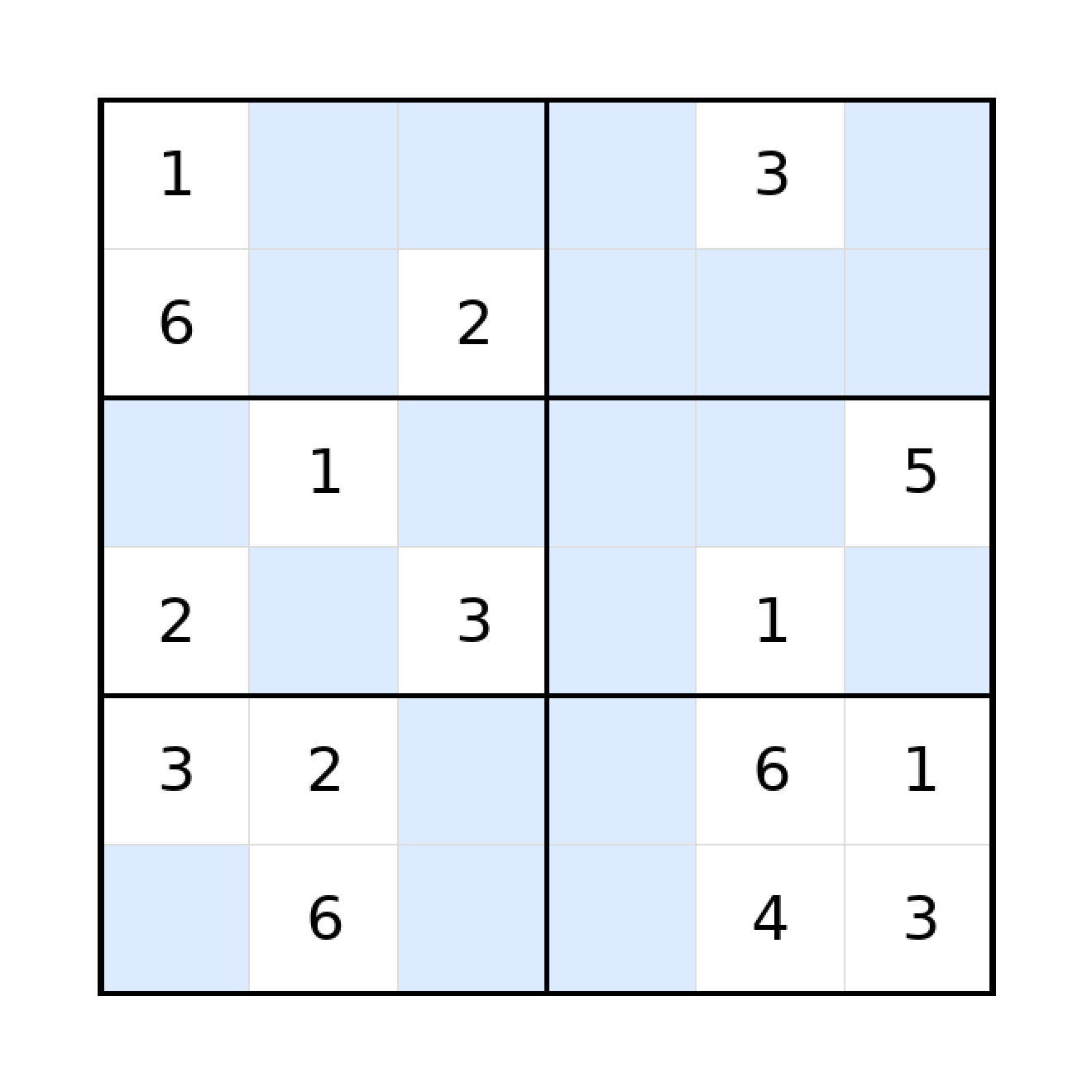 Sudoku-Rätsel Sudoku 6x6 (mittel) für Grundschule aus der Kategorie Sudoku - kostenlos ausdrucken