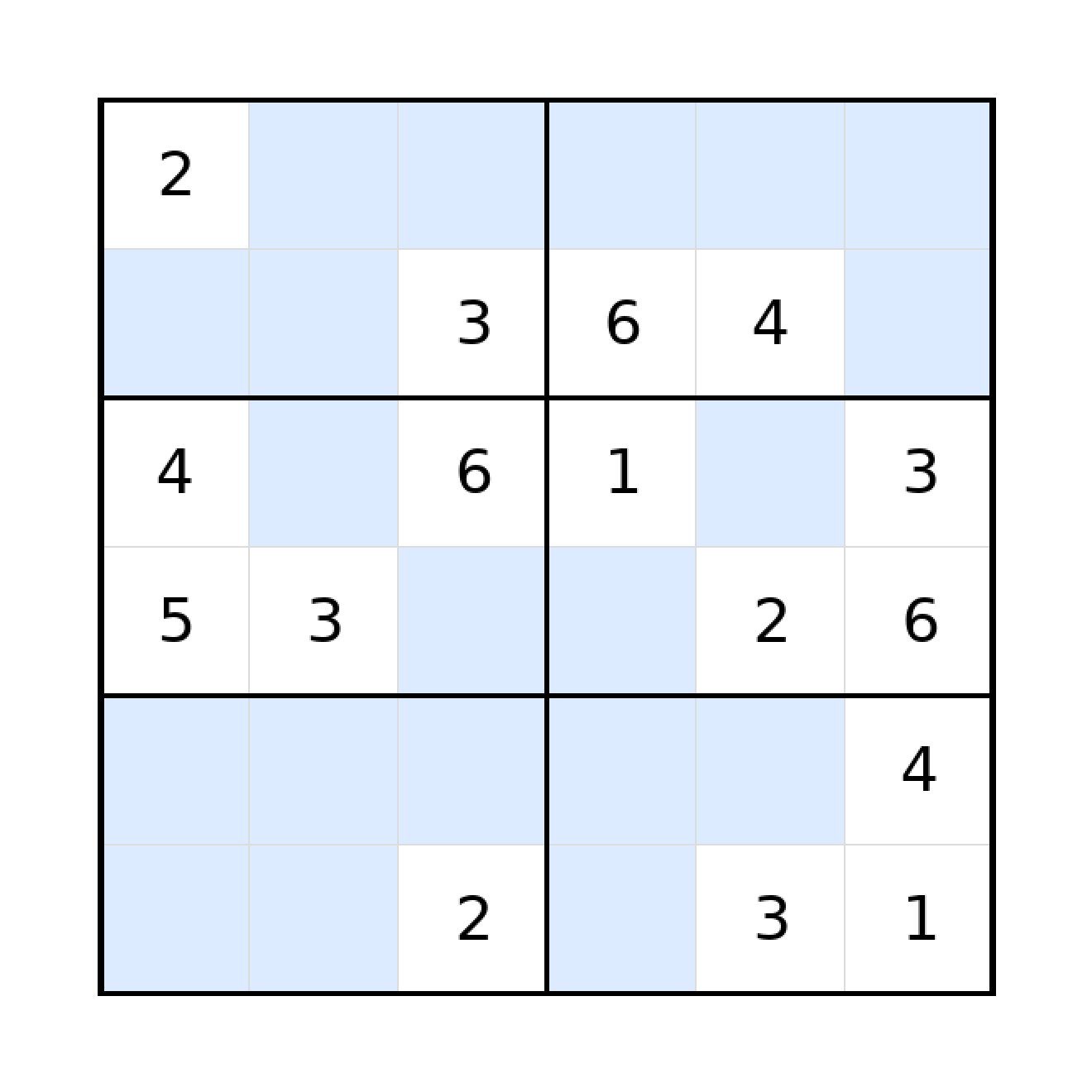 Sudoku-Rätsel Sudoku 6x6 (mittel) für Grundschule aus der Kategorie Sudoku - kostenlos ausdrucken