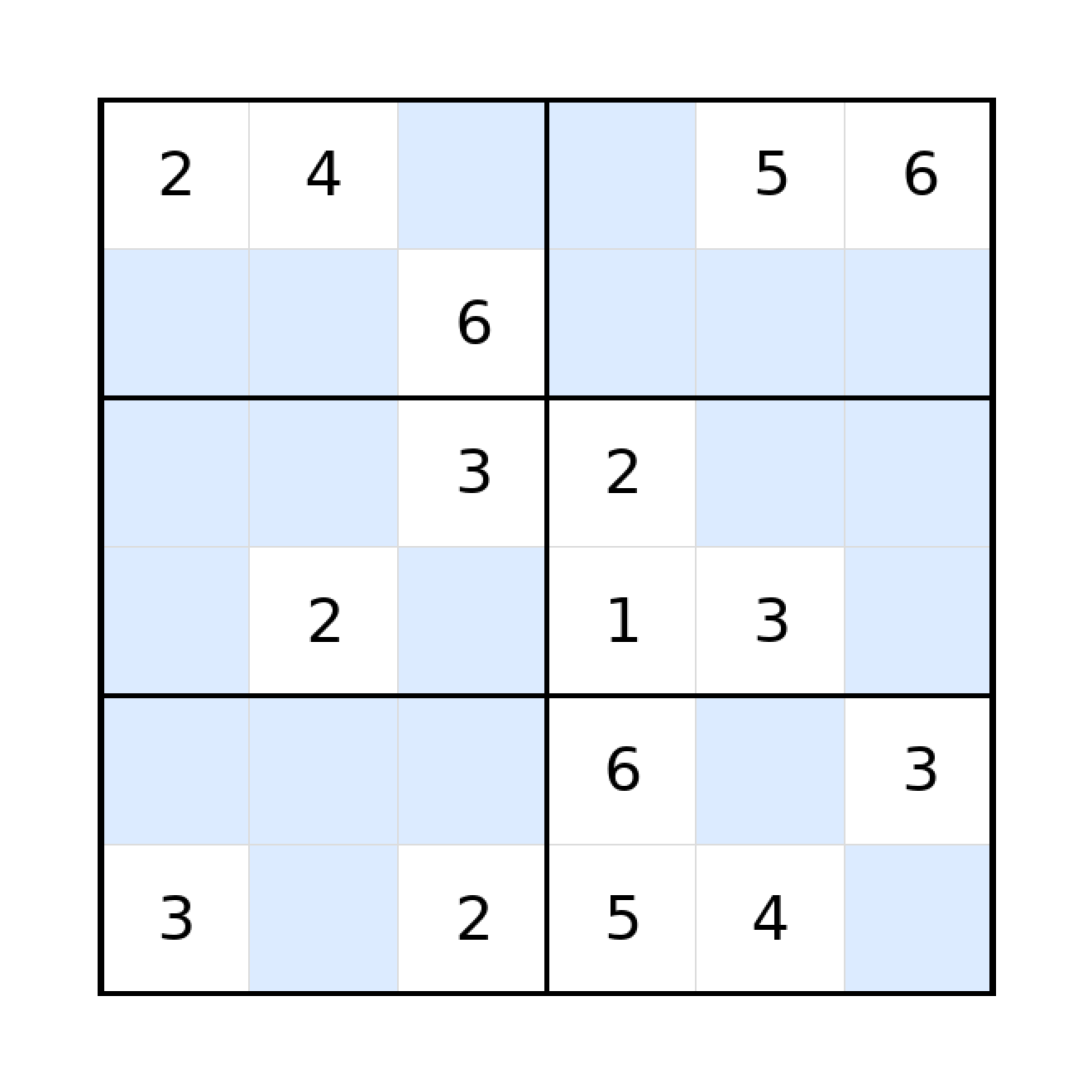 Sudoku-Rätsel Sudoku 6x6 (mittel) für Grundschule aus der Kategorie Sudoku - kostenlos ausdrucken