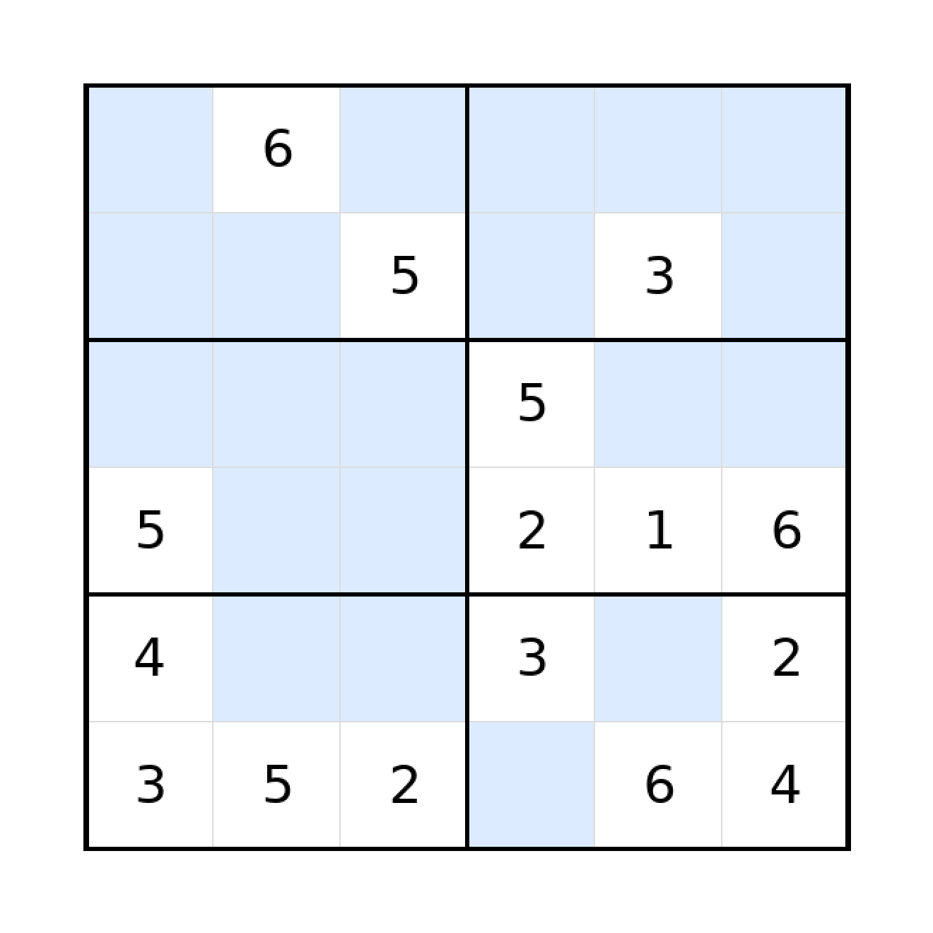 Sudoku-Rätsel Sudoku 6x6 (mittel) für Grundschule aus der Kategorie Sudoku - kostenlos ausdrucken