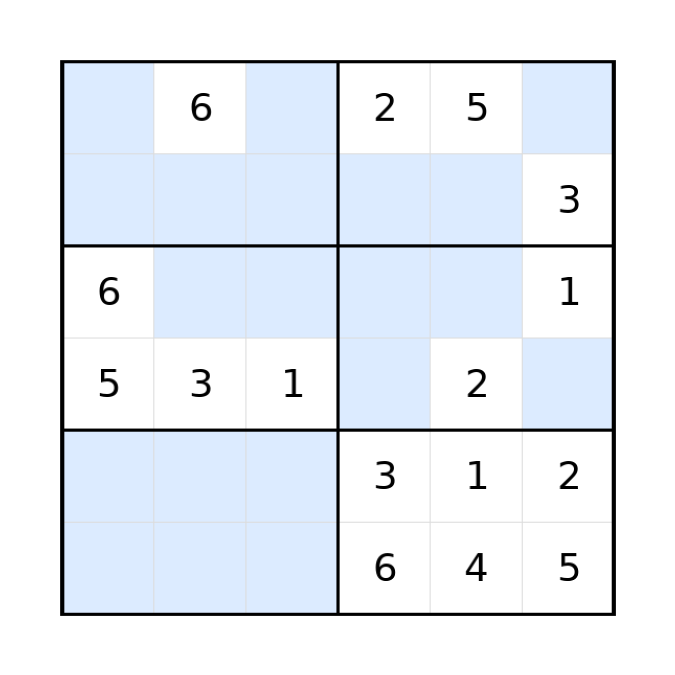 Sudoku-Rätsel Sudoku 6x6 (mittel) für Grundschule aus der Kategorie Sudoku - kostenlos ausdrucken