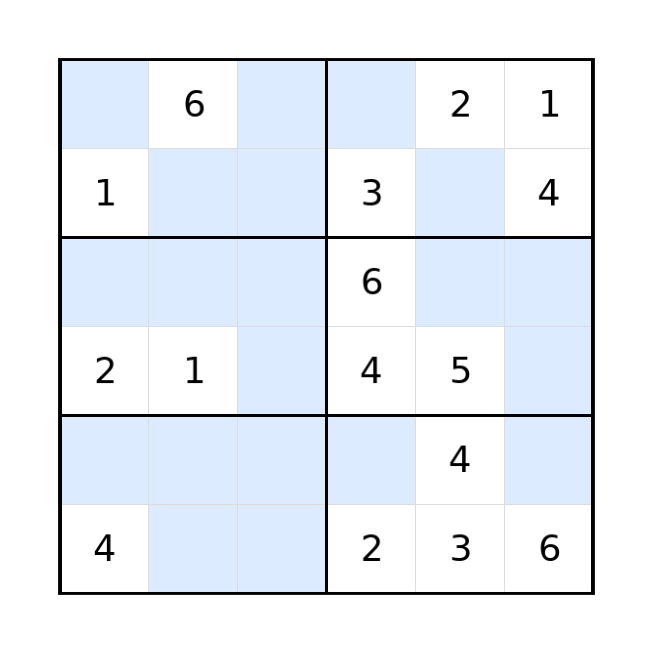 Sudoku-Rätsel Sudoku 6x6 (mittel) für Grundschule aus der Kategorie Sudoku - kostenlos ausdrucken