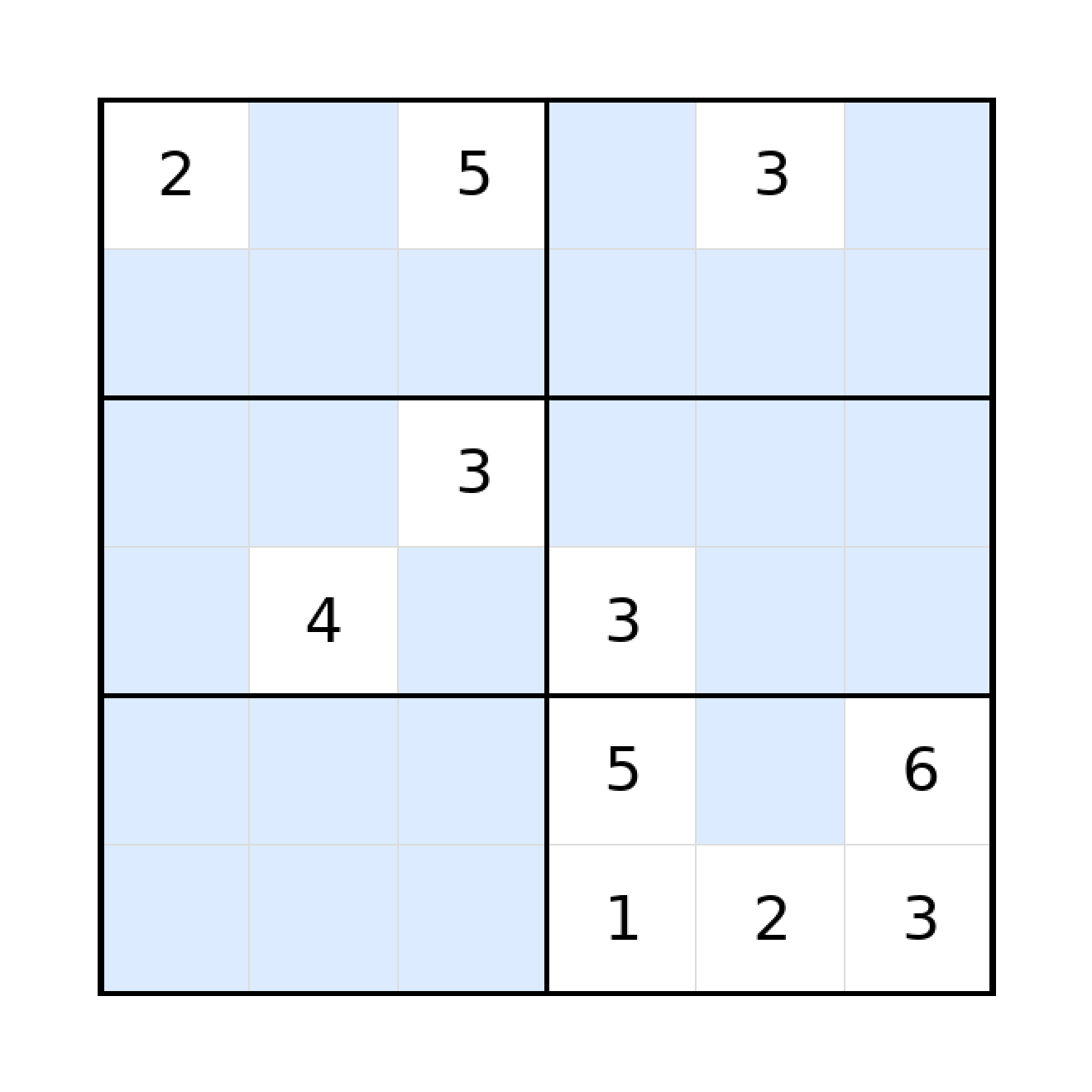 Sudoku-Rätsel Sudoku 6x6 (schwer) für Grundschule aus der Kategorie Sudoku - kostenlos ausdrucken