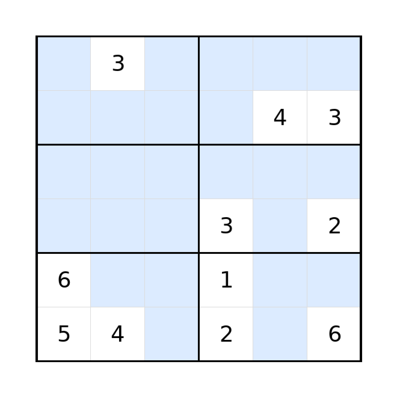 Sudoku-Rätsel Sudoku 6x6 (schwer) für Grundschule aus der Kategorie Sudoku - kostenlos ausdrucken