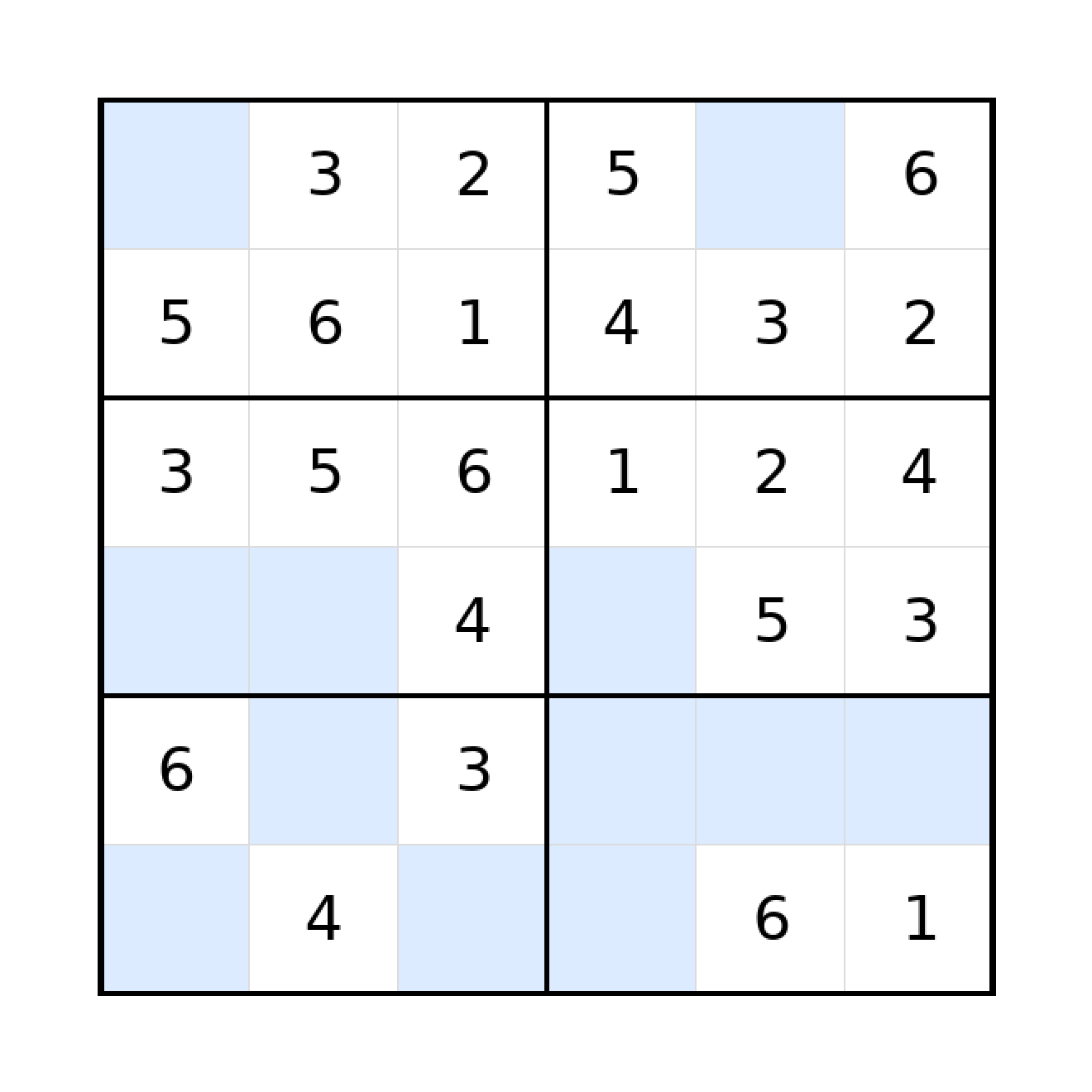 Sudoku-Rätsel Sudoku 6x6 (leicht) für Grundschule aus der Kategorie Sudoku - kostenlos ausdrucken