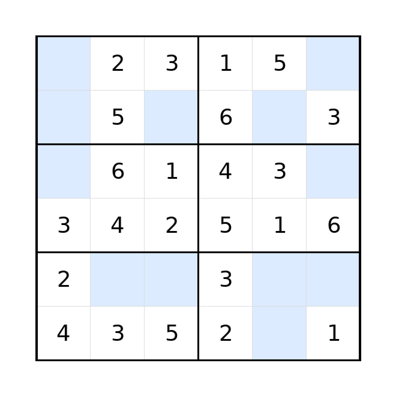 Sudoku-Rätsel Sudoku 6x6 (leicht) für Grundschule aus der Kategorie Sudoku - kostenlos ausdrucken