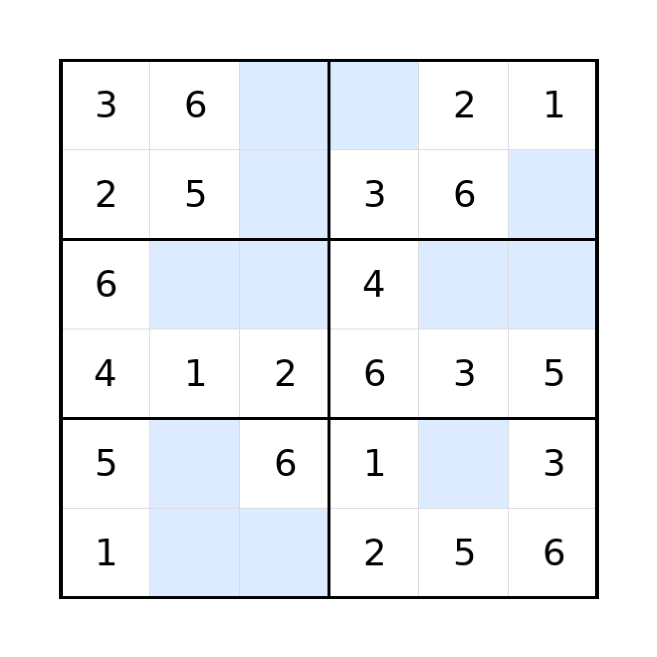 Sudoku-Rätsel Sudoku 6x6 (leicht) für Grundschule aus der Kategorie Sudoku - kostenlos ausdrucken