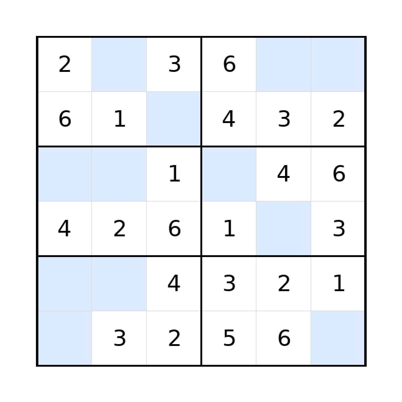 Sudoku-Rätsel Sudoku 6x6 (leicht) für Grundschule aus der Kategorie Sudoku - kostenlos ausdrucken