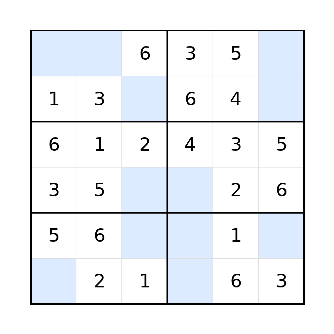 Sudoku-Rätsel Sudoku 6x6 (leicht) für Grundschule aus der Kategorie Sudoku - kostenlos ausdrucken