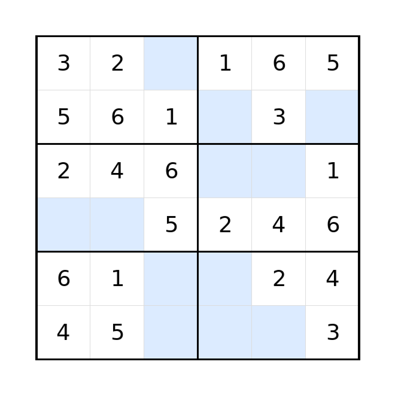 Sudoku-Rätsel Sudoku 6x6 (leicht) für Grundschule aus der Kategorie Sudoku - kostenlos ausdrucken