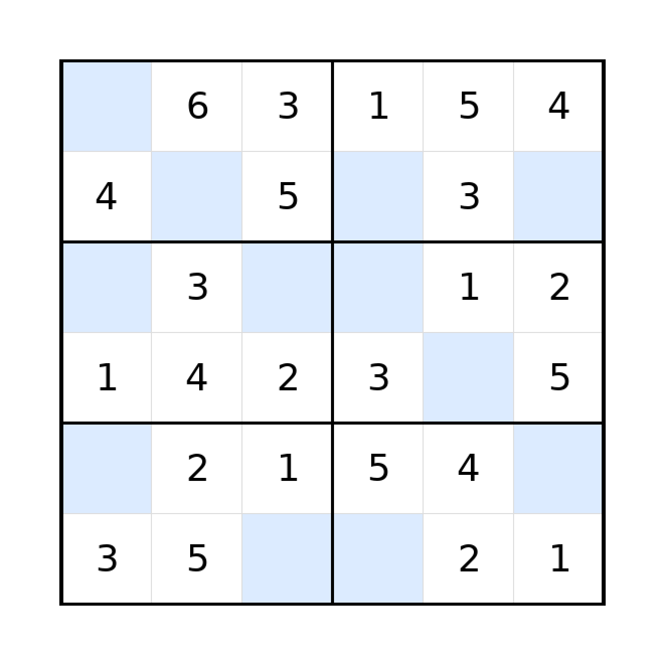 Sudoku-Rätsel Sudoku 6x6 (leicht) für Grundschule aus der Kategorie Sudoku - kostenlos ausdrucken